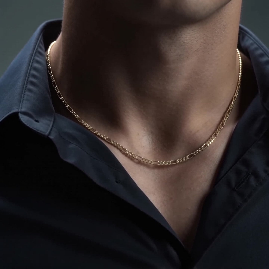 10K Gold Figaro 3x1 Unisex Chain | Italian Necklace 3.5mm Imperial Jewelry | Fine Durable Jewelry