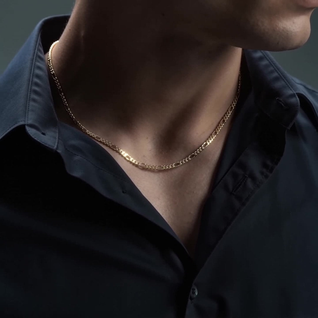 10K Gold Figaro 3x1 Unisex Chain | Italian Necklace 3.5mm Imperial Jewelry | Fine Durable Jewelry