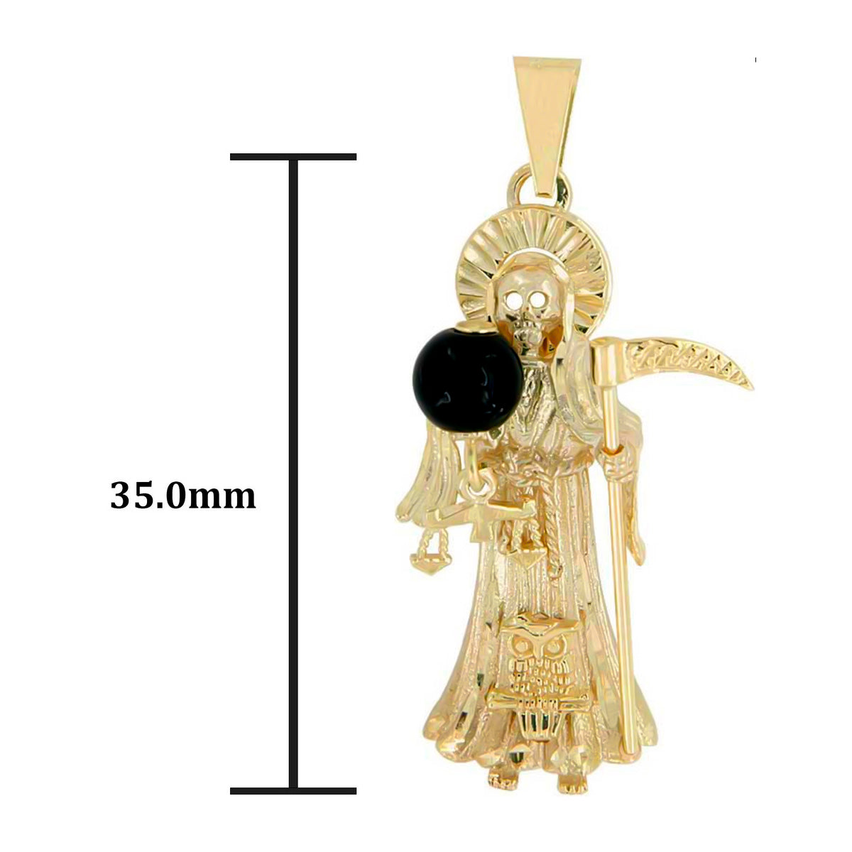 10K Gold Pendant The Santa Muerte with Onyx Stone 4 cm