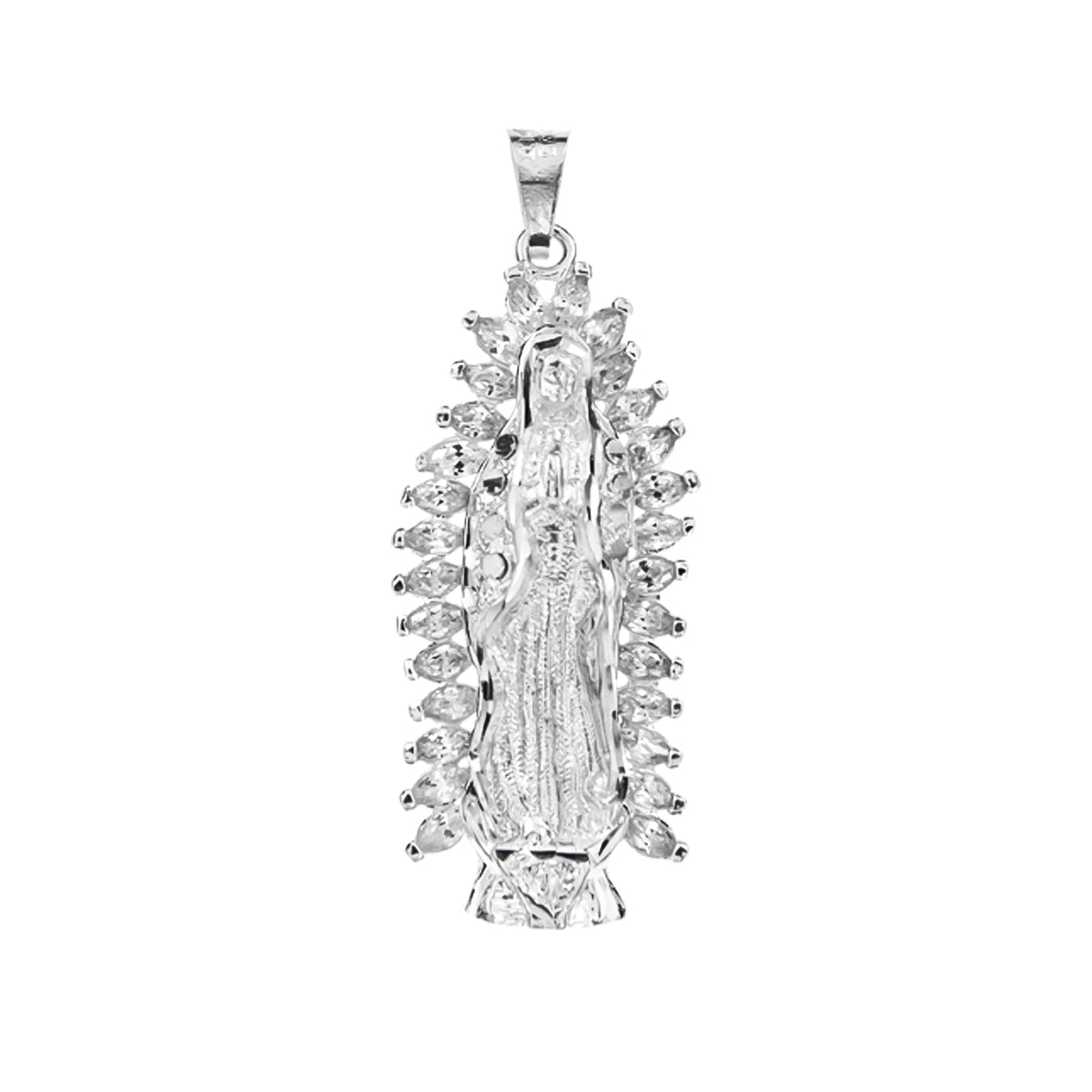 Sterling Silver 925 Virgin of Guadalupe Pendant with Zirconia 2.7cm