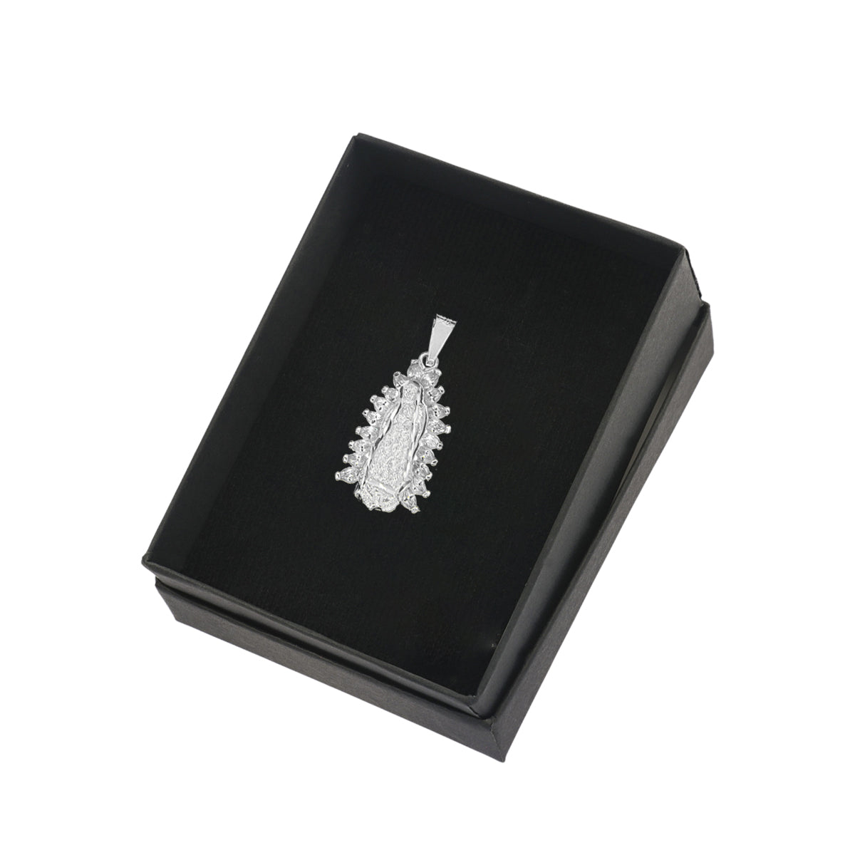 Sterling Silver 925 Virgin of Guadalupe Pendant with Zirconia 2.7cm