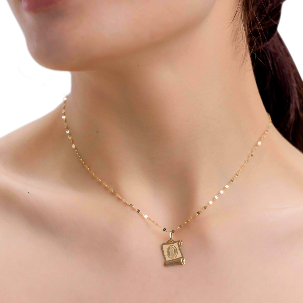 14k Gold Italian Virgin Mary Medal Necklace