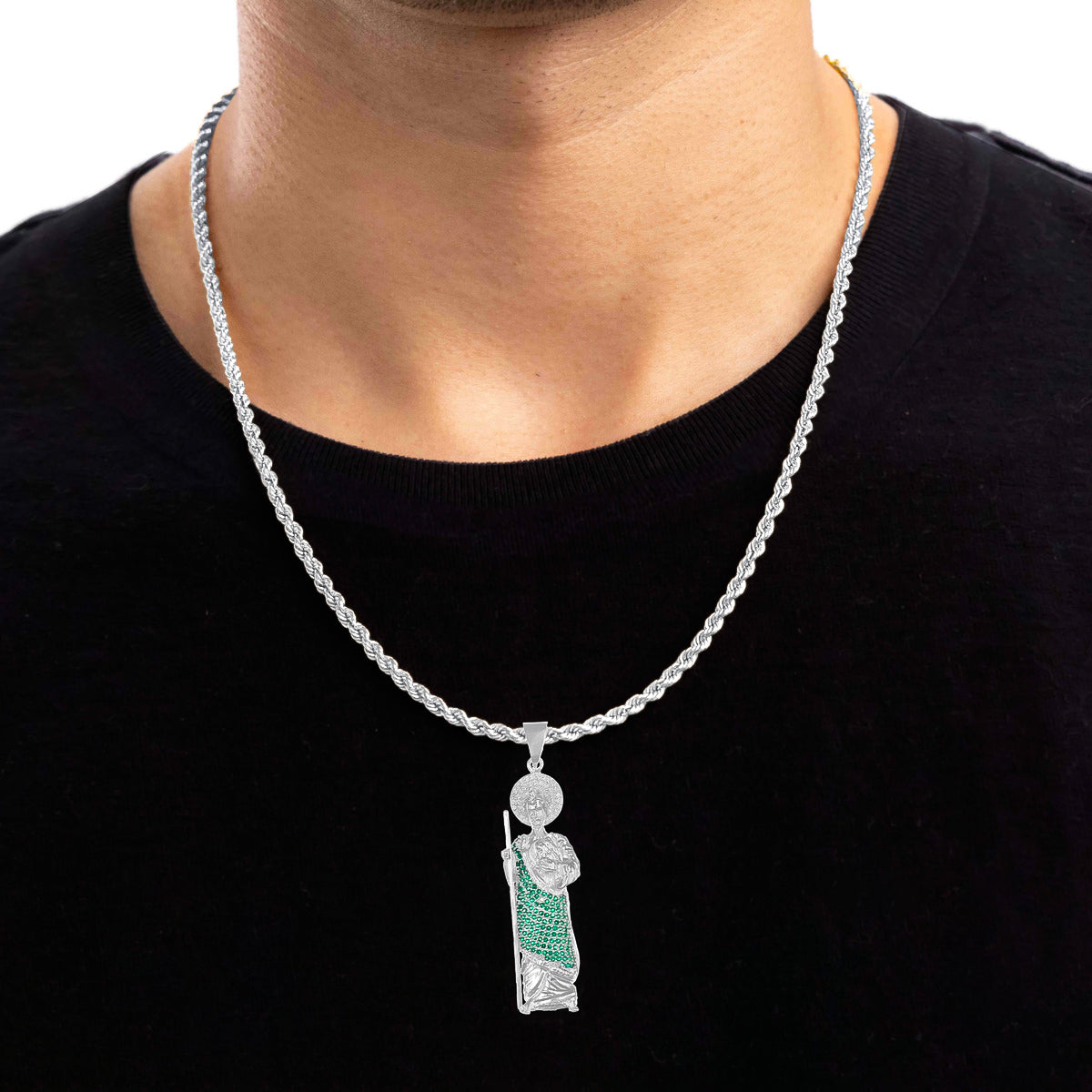 925 Silver St. Jude Pendant with Green Zirconia Stone 7.5cm
