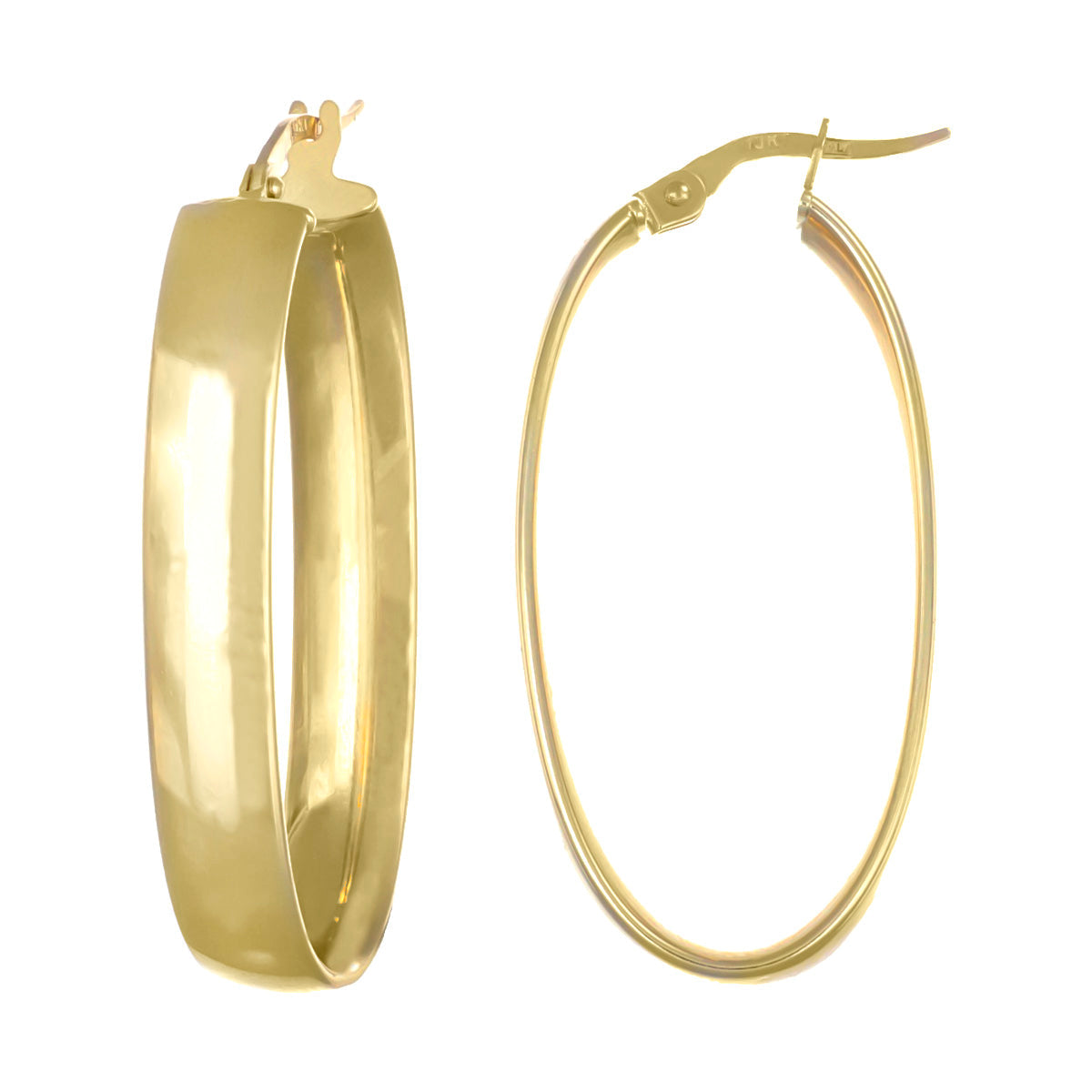 10k Gold Plain Oval Hoop Earring 37mm