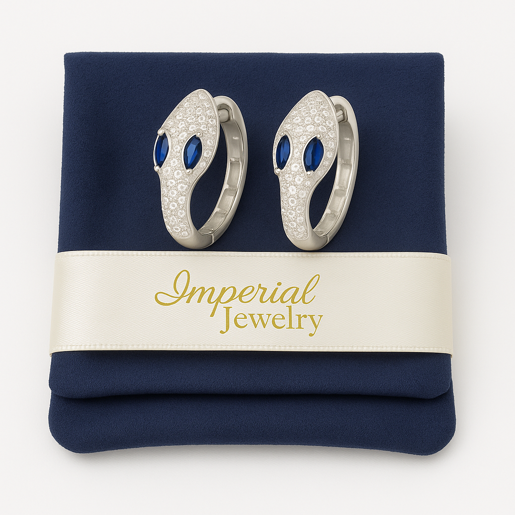925 Silver Snake Earring with White and Blue Zirconia