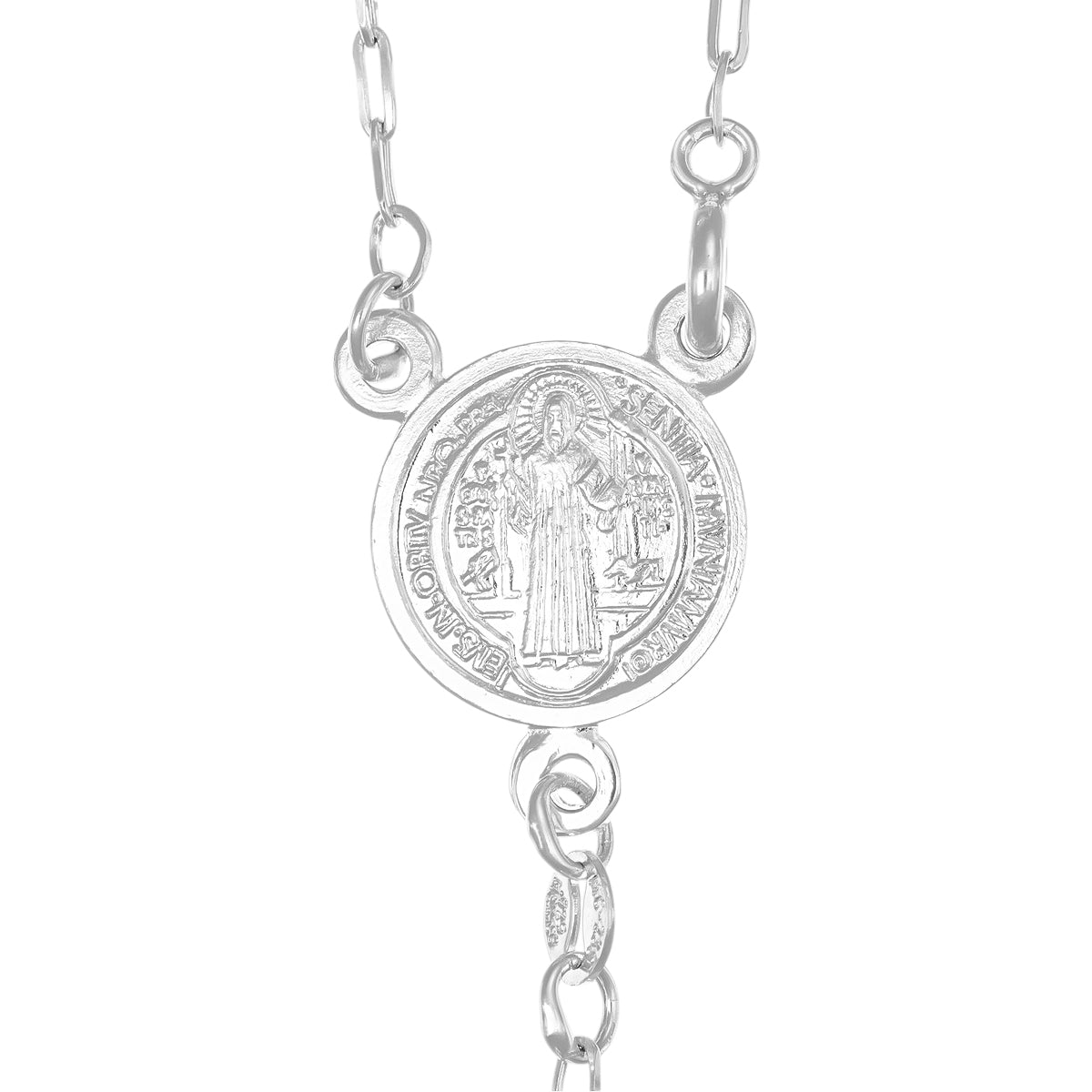 925 Sterling Silver Rosary with Diamond Cut Beads, 55 cm