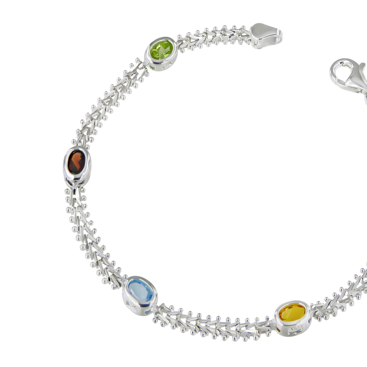 0.925 Sterling Silver Bracelet with Oval Semi-precious Stone