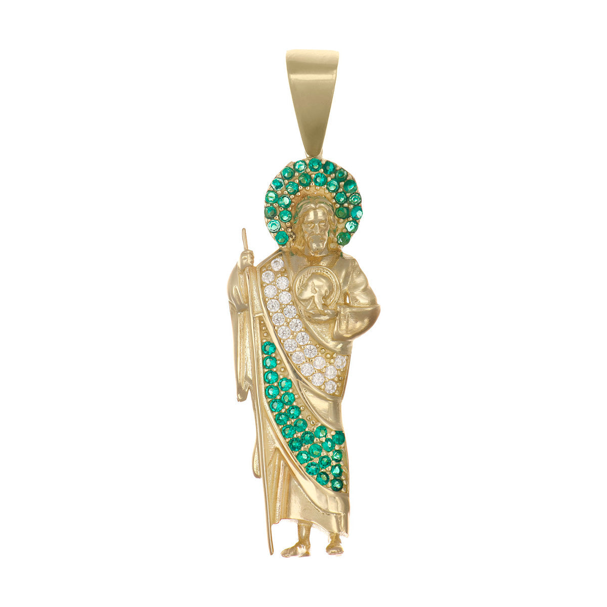 10K Gold St. Jude Pendant with Green Zirconia Cloak