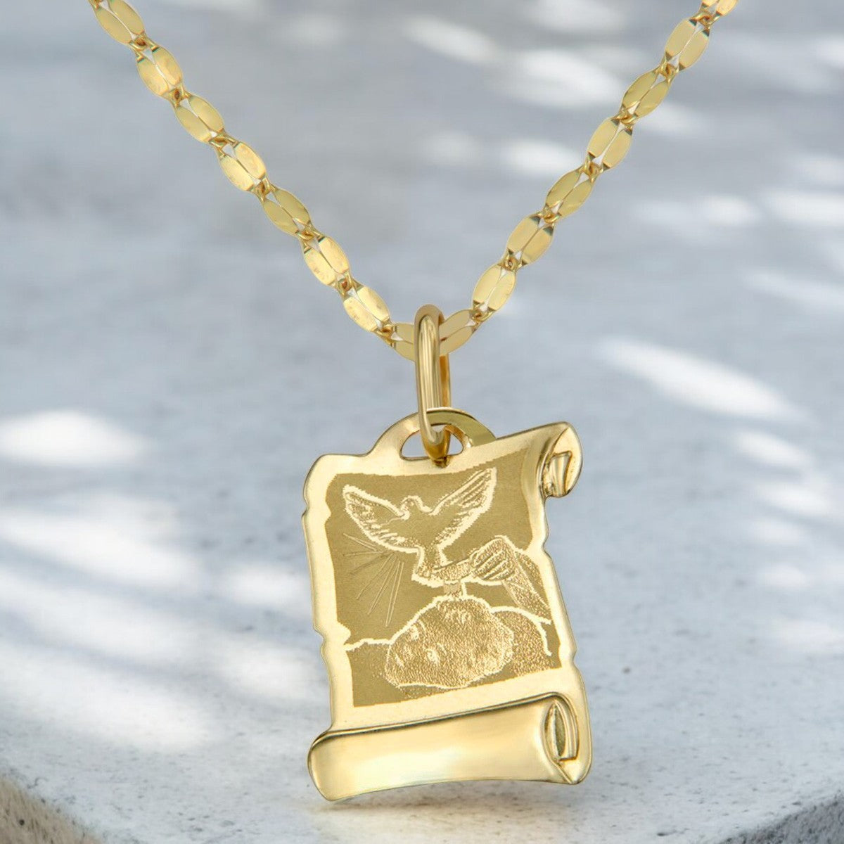 14k Gold Italian Baptism Medal Necklace