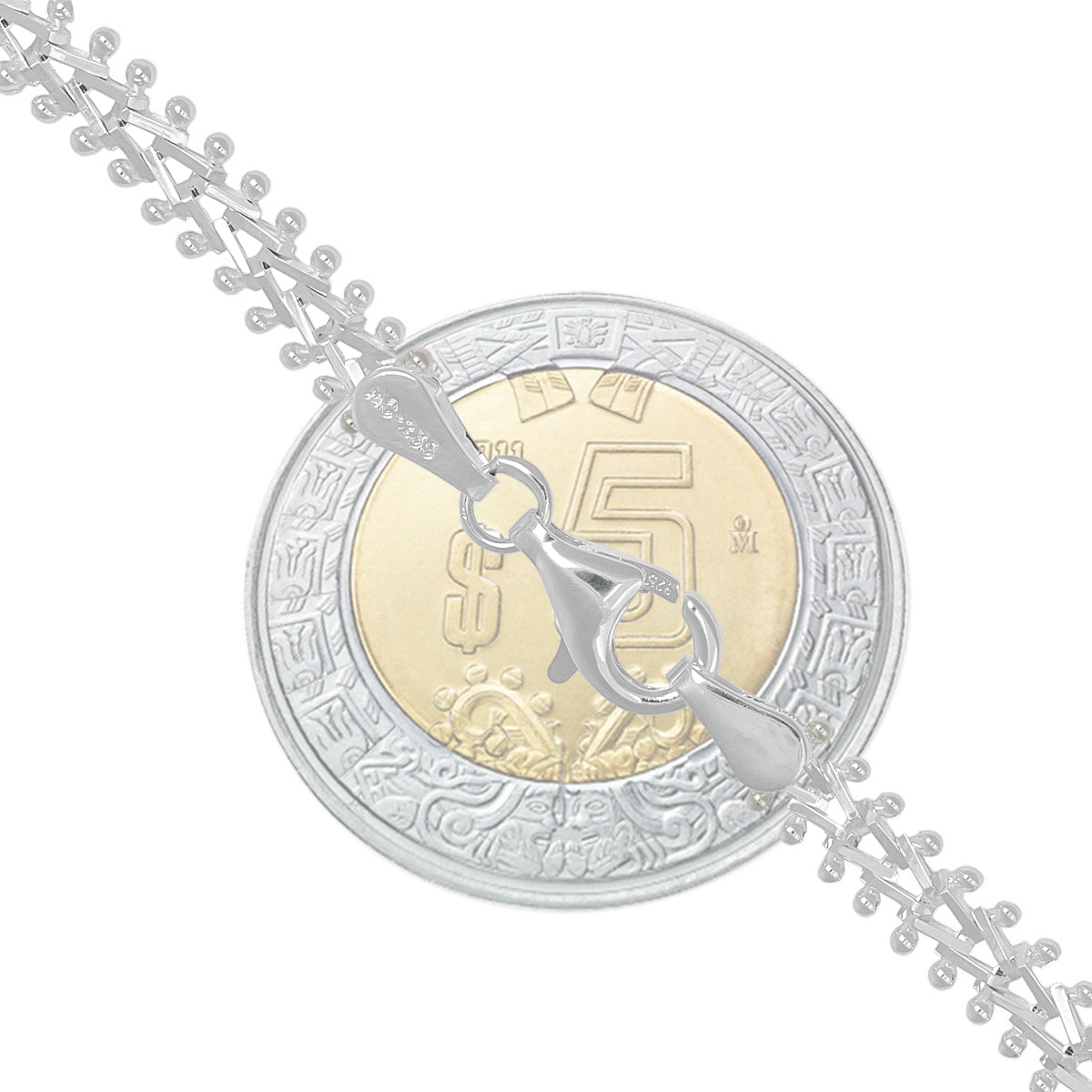 Women's 925 Sterling Silver Basketweave Bracelet with Medal