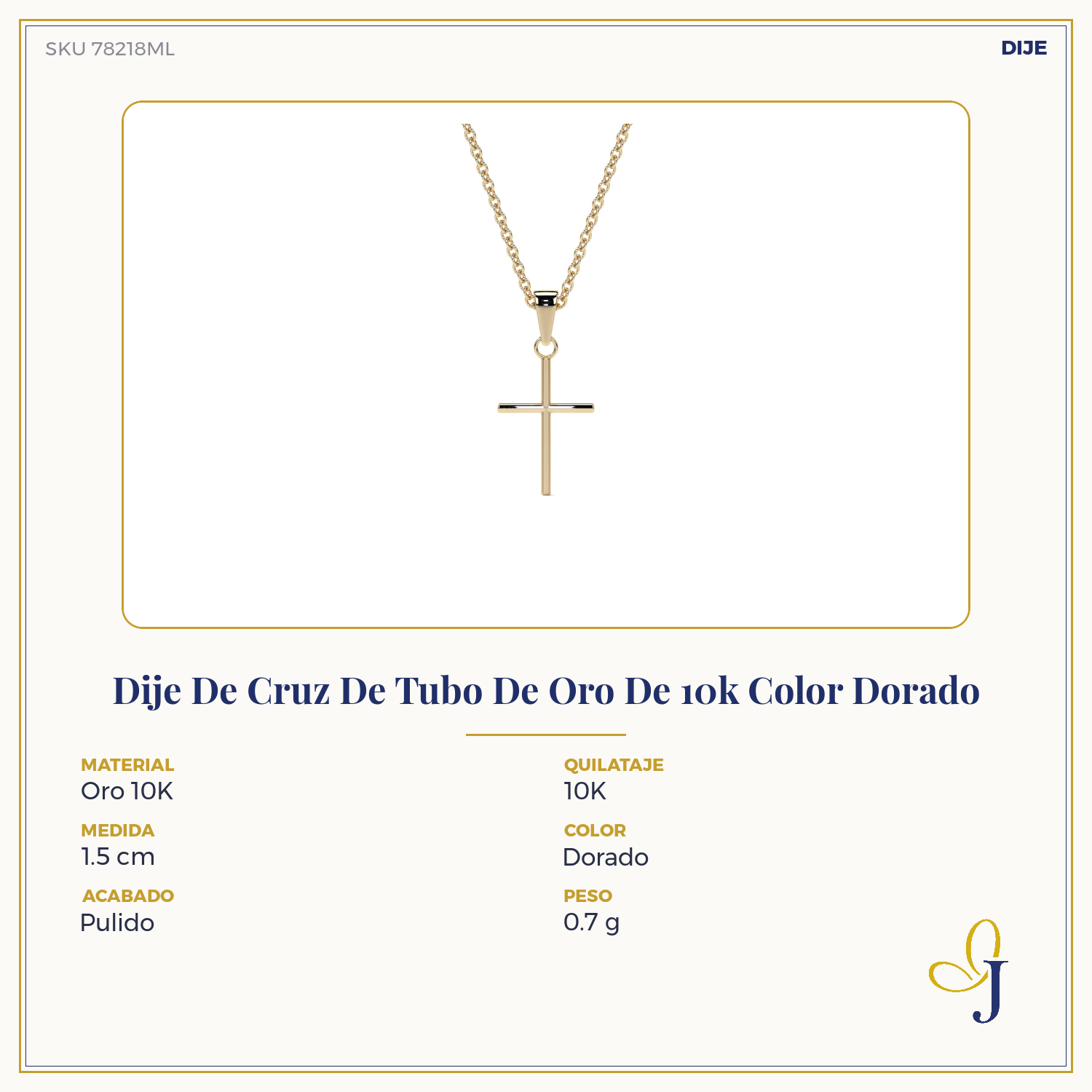14k Gold Tube Cross Pendant
