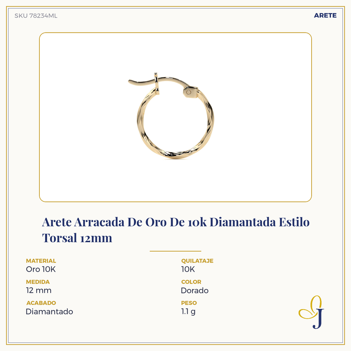 10k Gold Diamond-Cut Hoop Earring with Rope Style