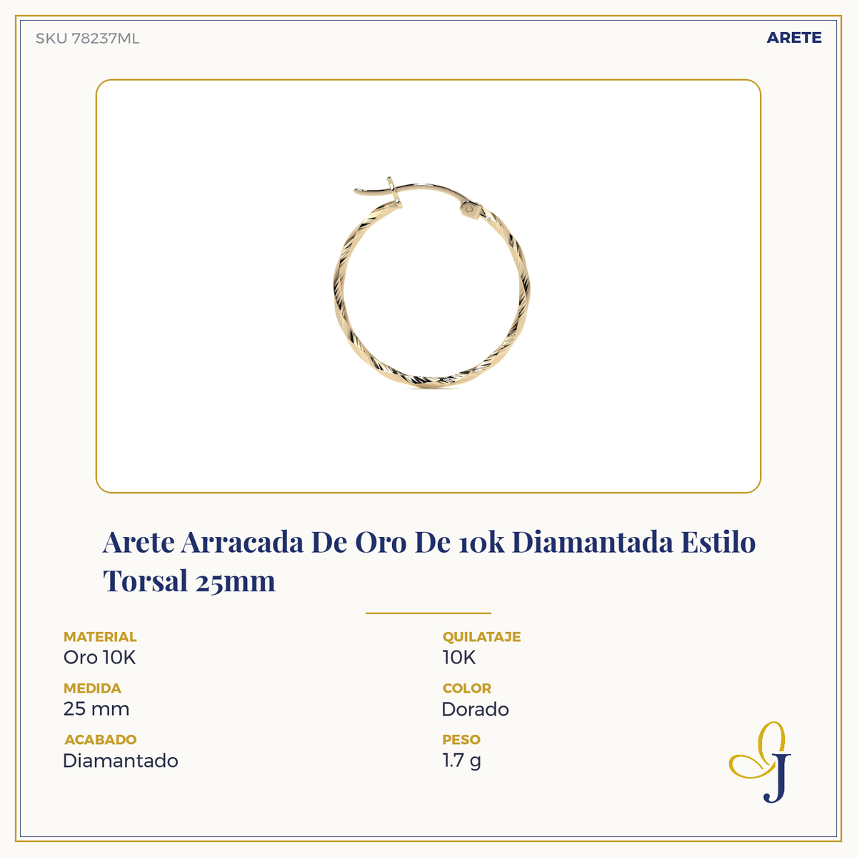 10k Gold Diamond-Cut Hoop Earring with Rope Style