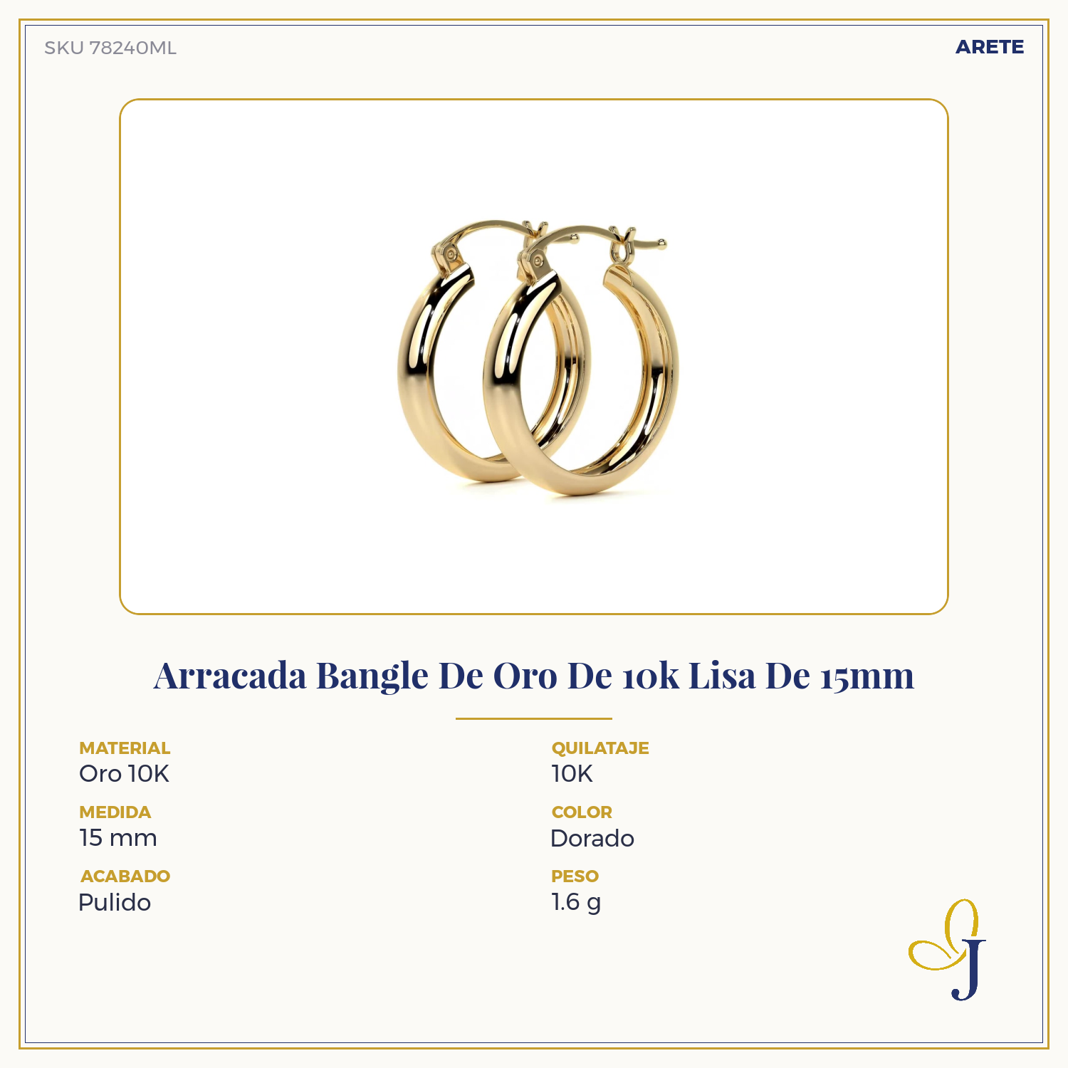 10k Gold Smooth Bangle Hoop Earring, 4mm Wide