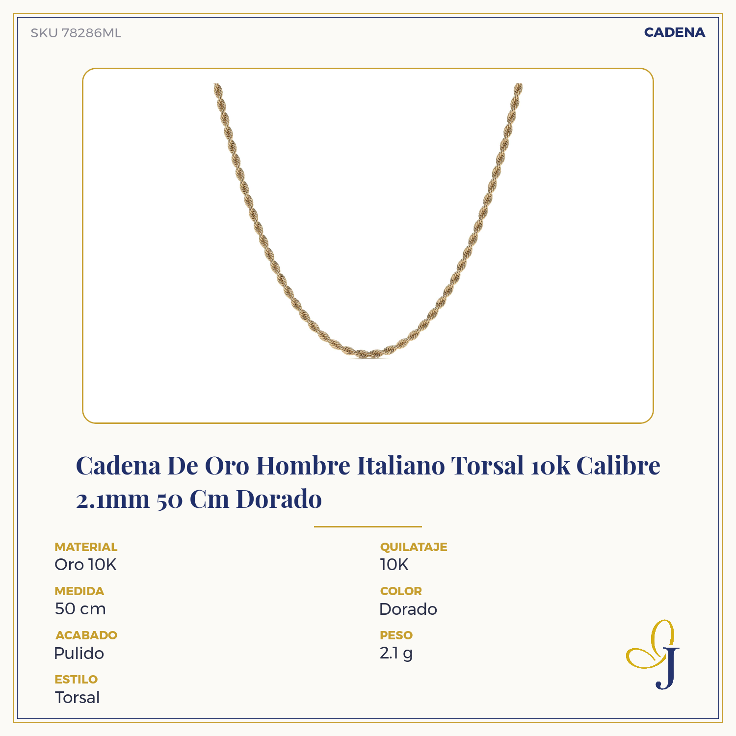 10k Italian Gold Rope Chain, 2.1mm Gauge