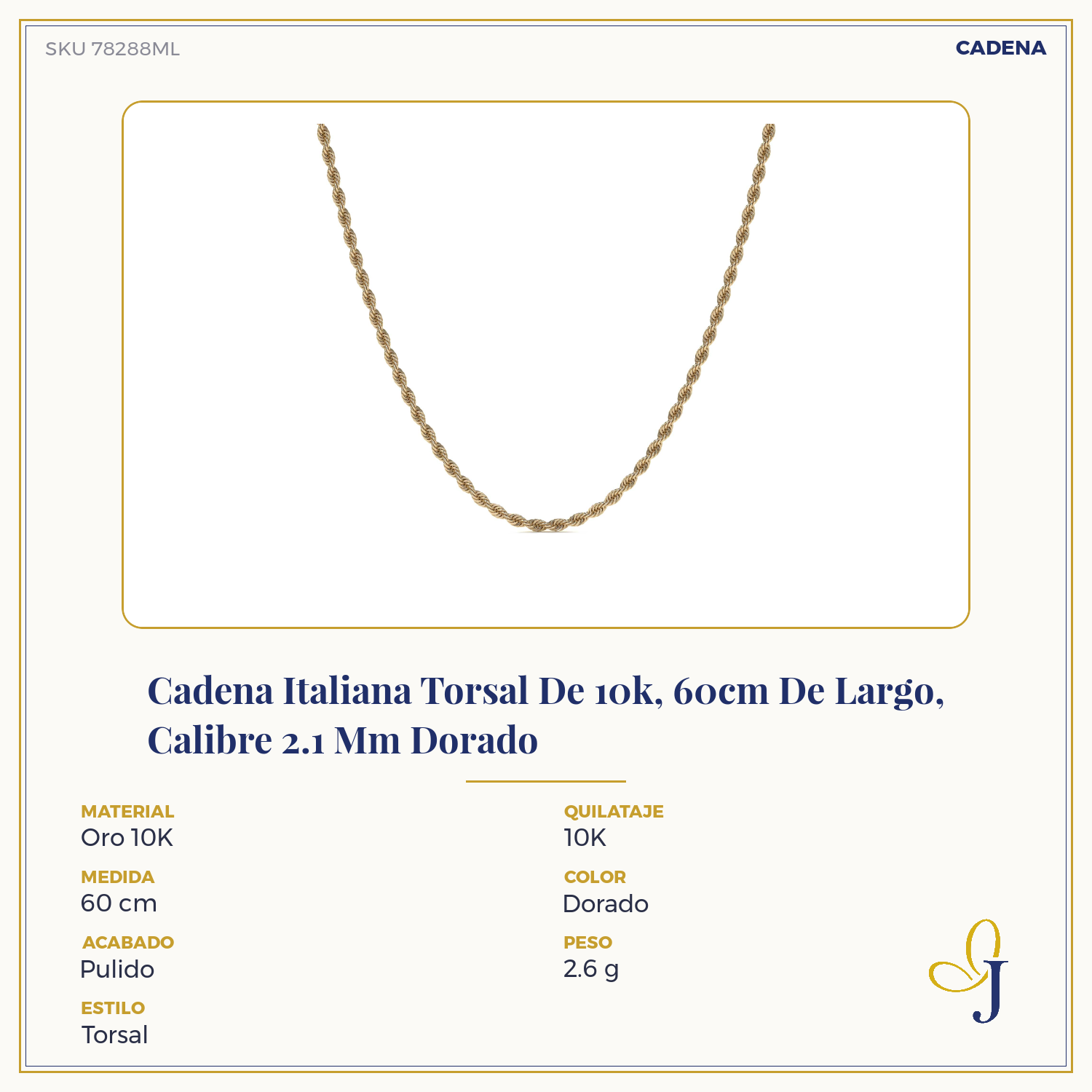 10k Italian Gold Rope Chain, 2.1mm Gauge