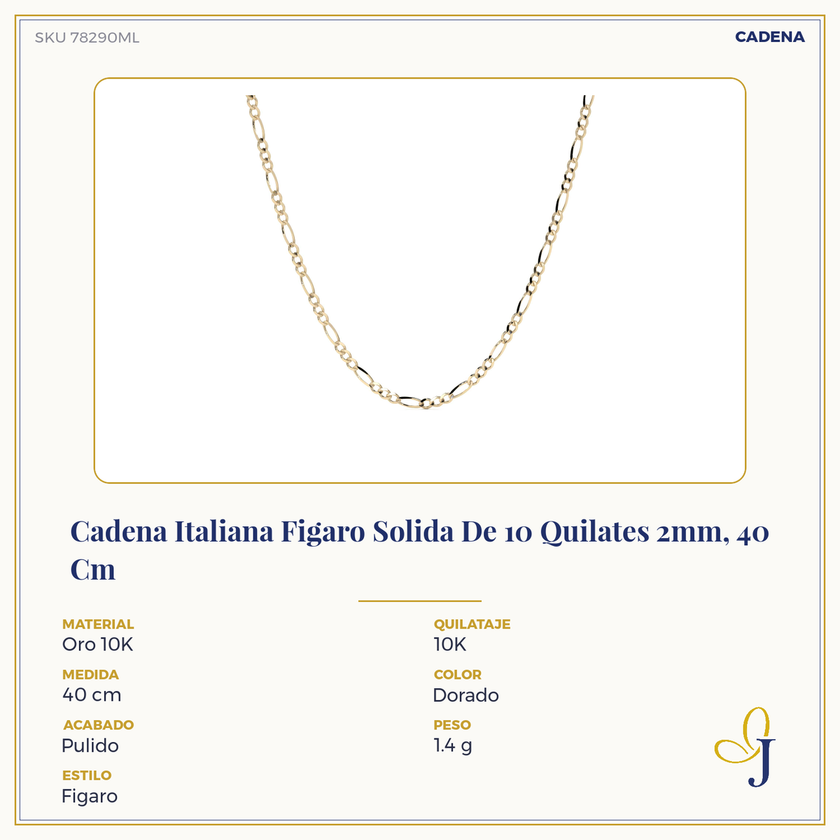 Solid 10K Italian Figaro Chain, 2mm