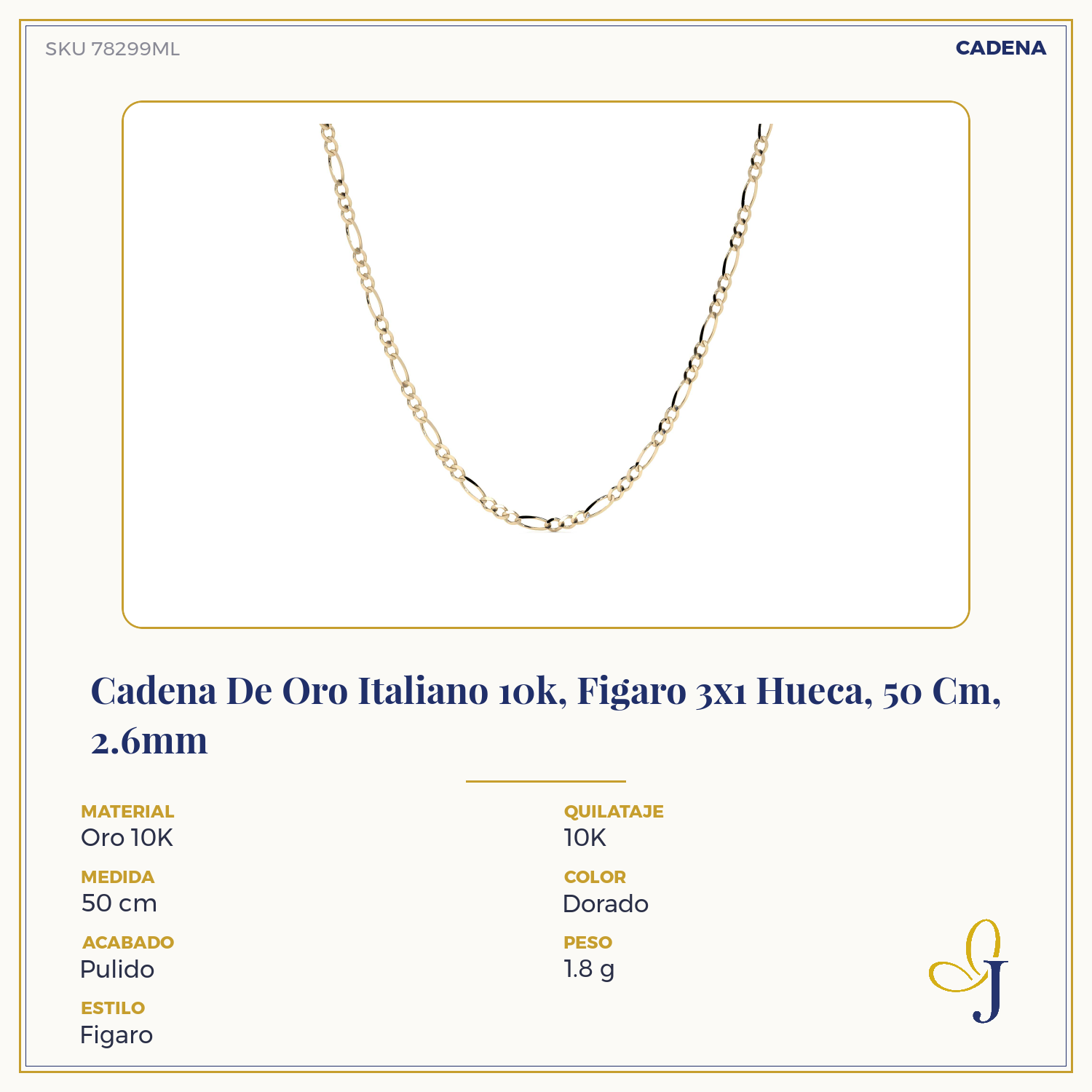 10K Gold Figaro 3x1 Hollow Chain, 2.6mm Lightweight Italian Gold Necklace with Spring Ring Clasp