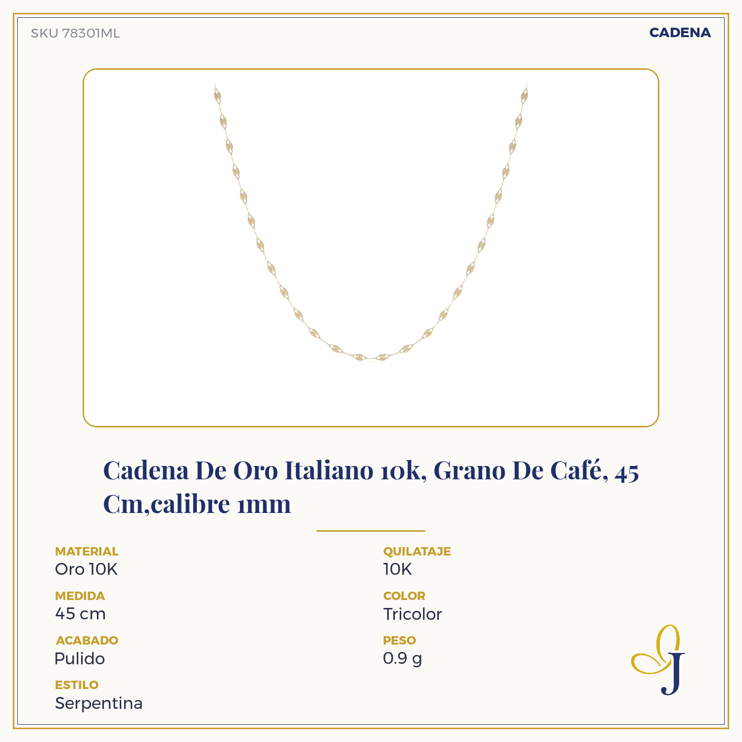 10k Italian Gold Chain, Coffee Bean Style