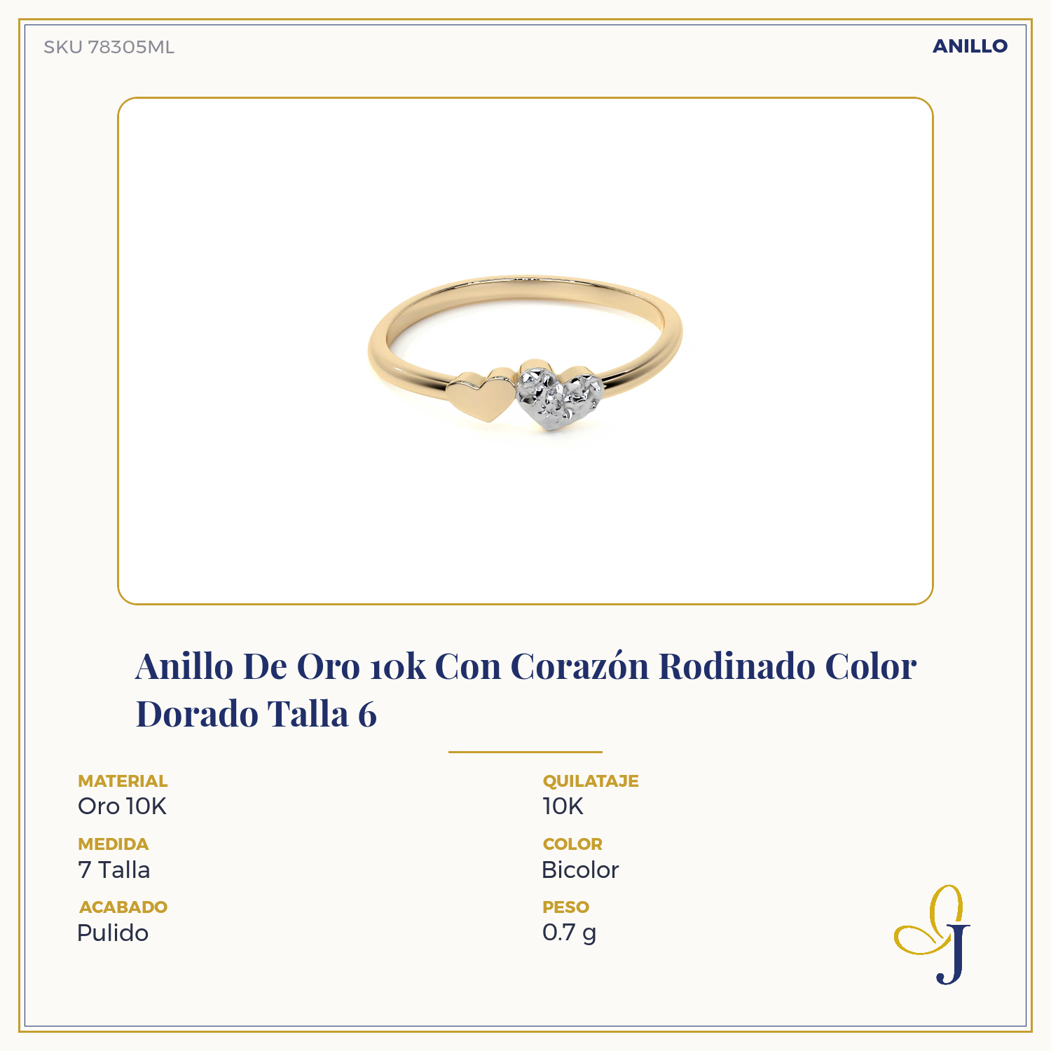14k Gold Ring with Rhodium-Plated Heart