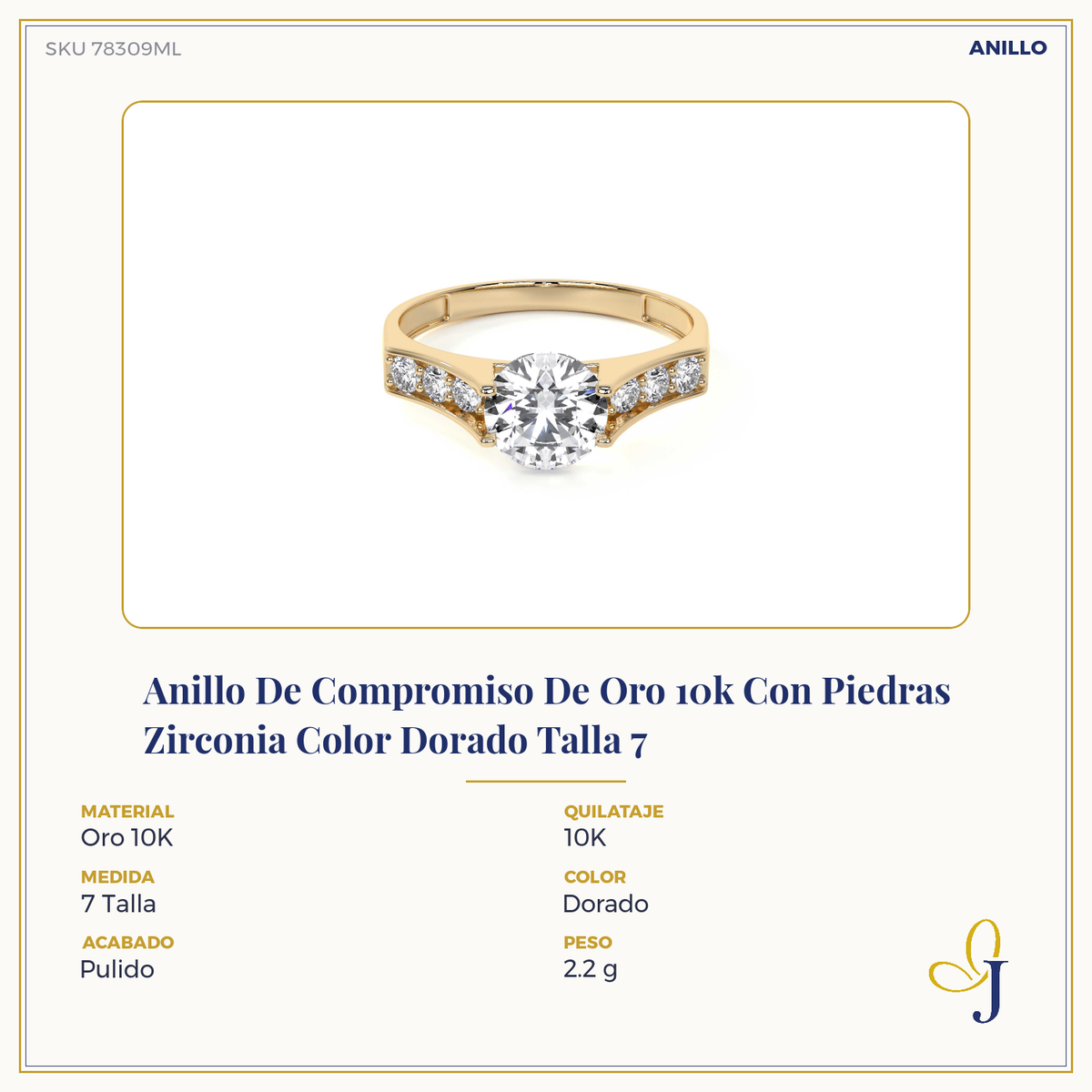 10k Gold Engagement Ring with Zirconia Stones