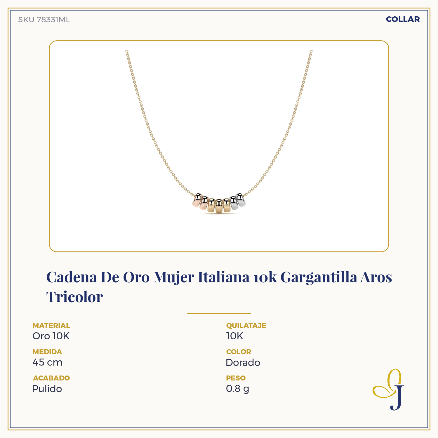 10k Italian Gold Women's Choker Chain, Tricolor Rings
