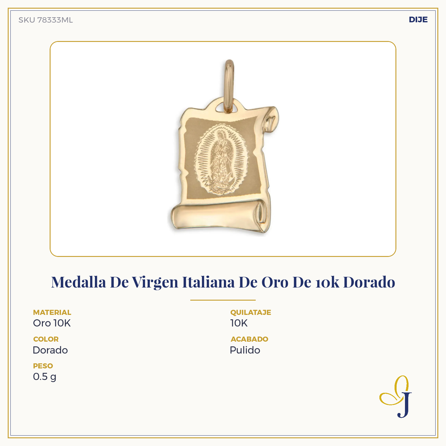 10k Gold Italian Virgin Mary Medal