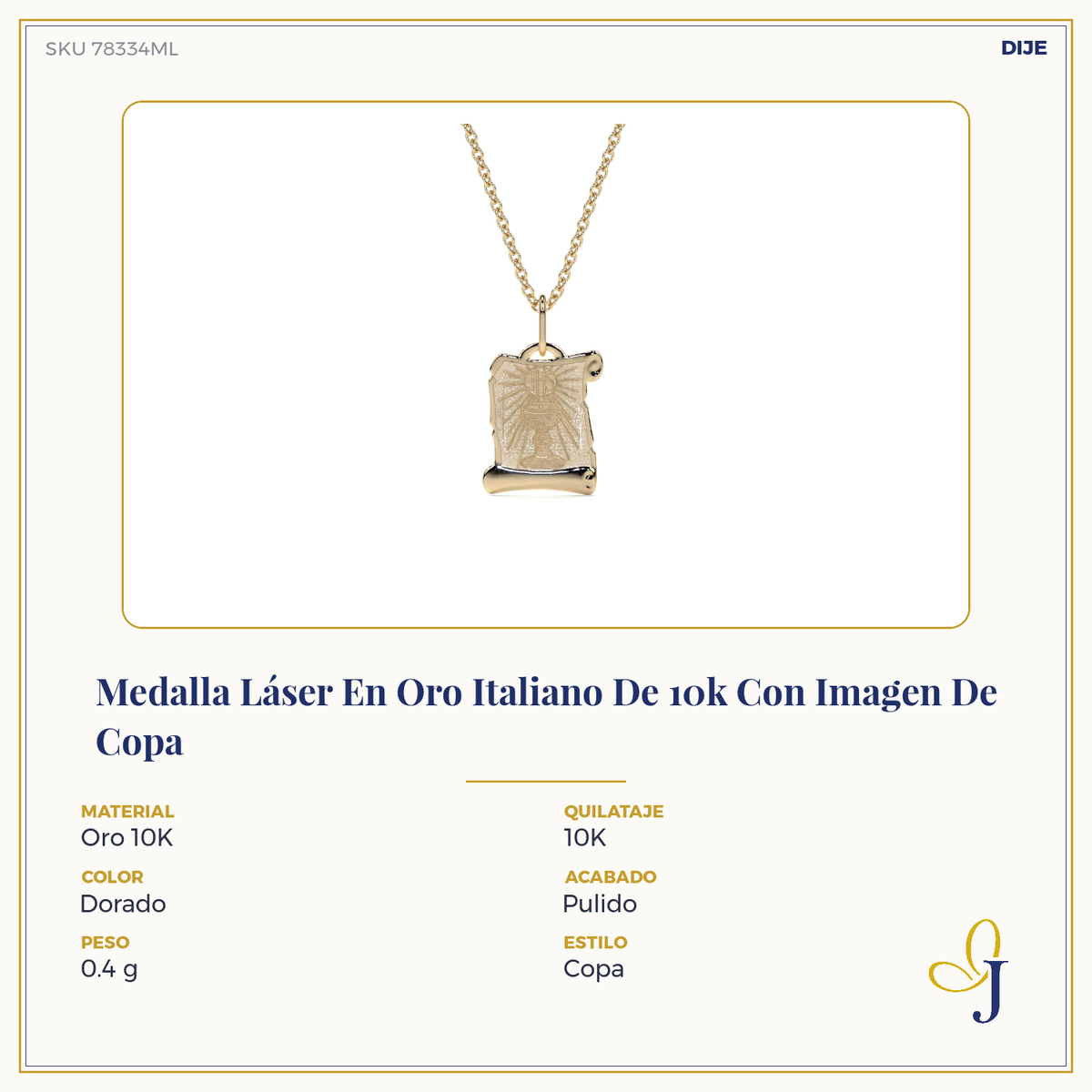 10K Gold Religious Holy Chalice Medal Charm | 12mm Italian Gold Charm | Fine Jewelry
