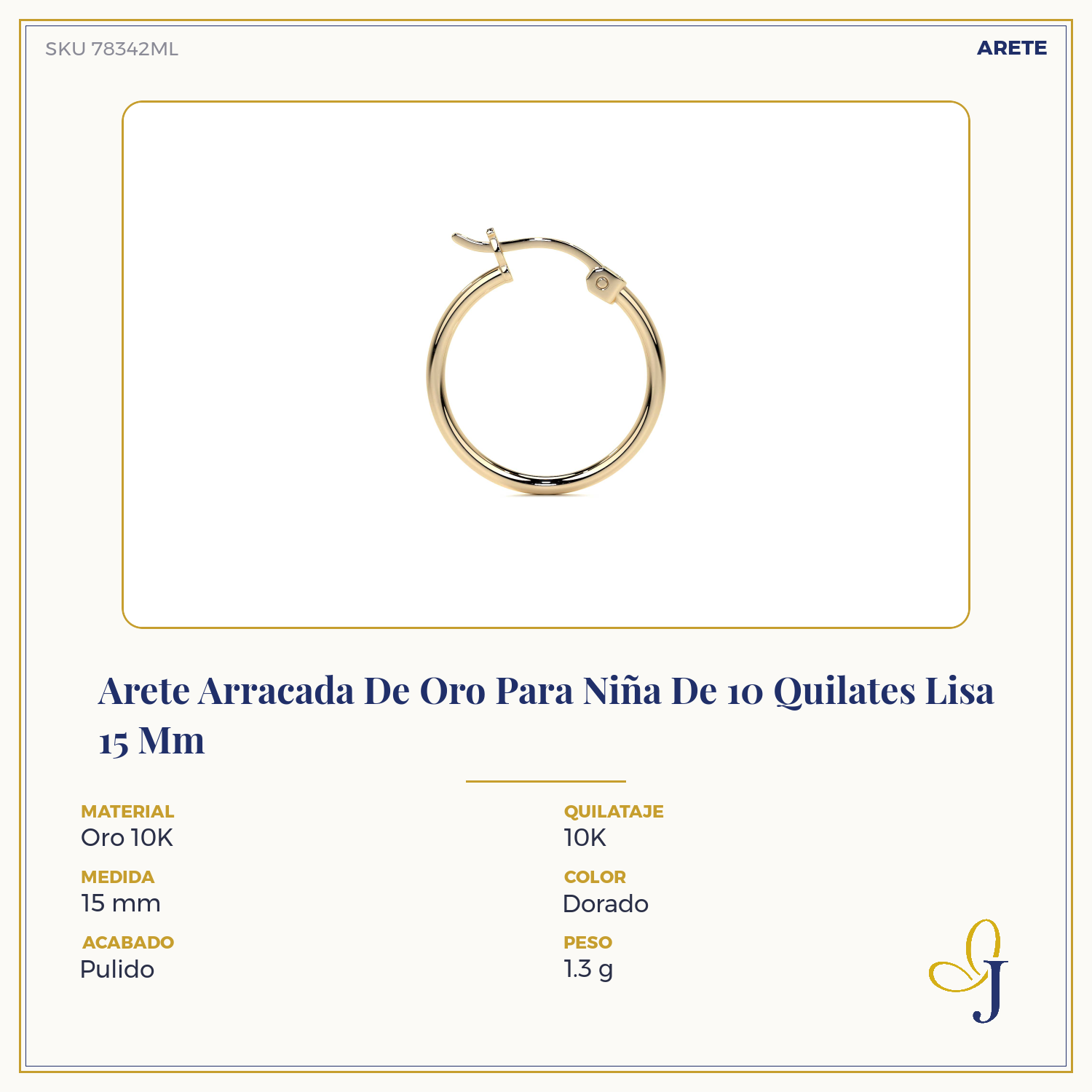 10k Gold Smooth Hoop Earring 20mm