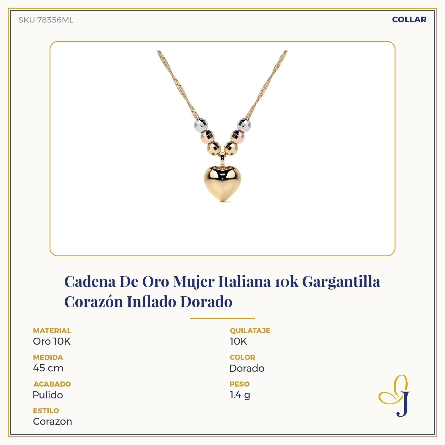 14k or 10K Italian Choker with Puffed Heart and Tricolor Beads