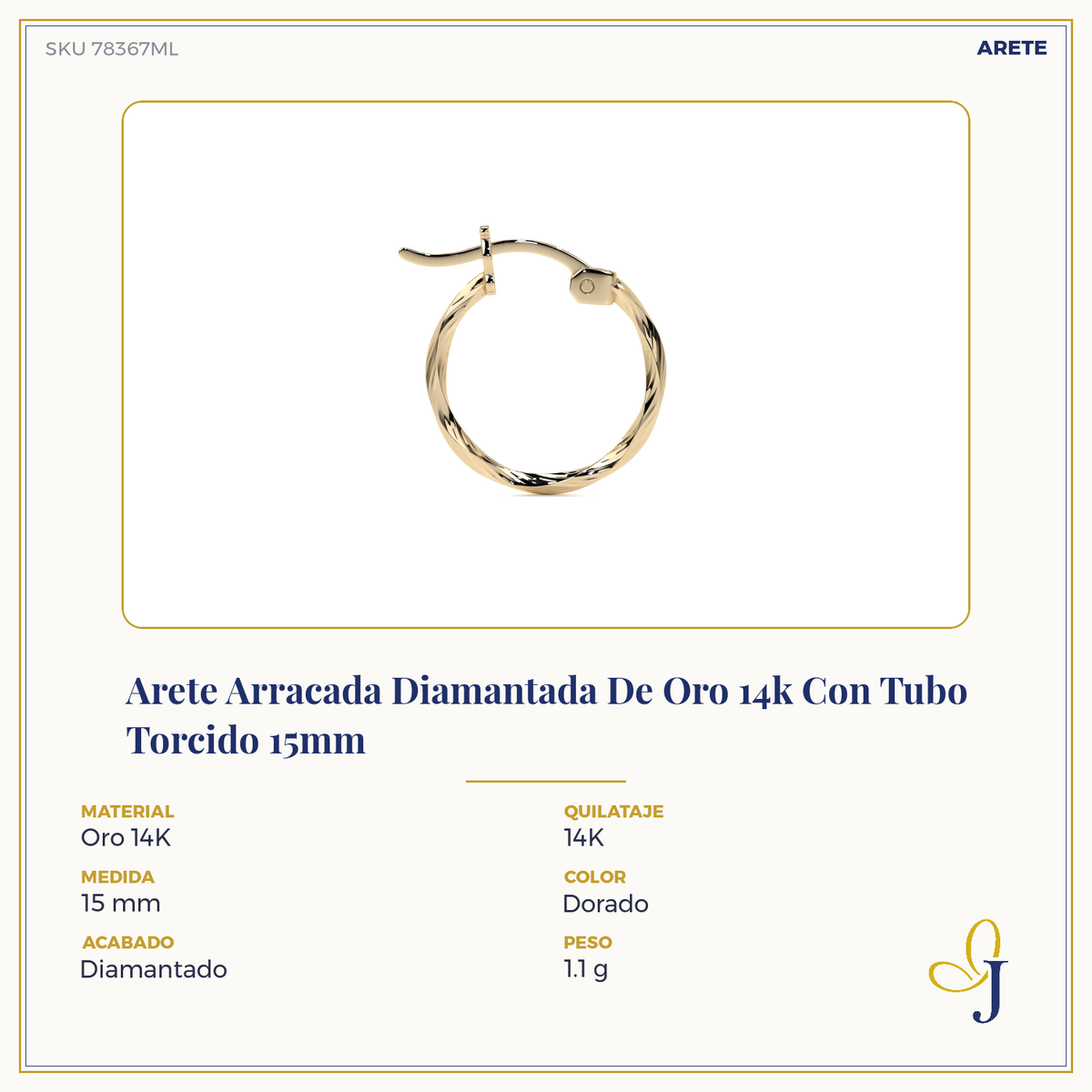 14k Gold Diamond-Cut Twisted Hoop Earring