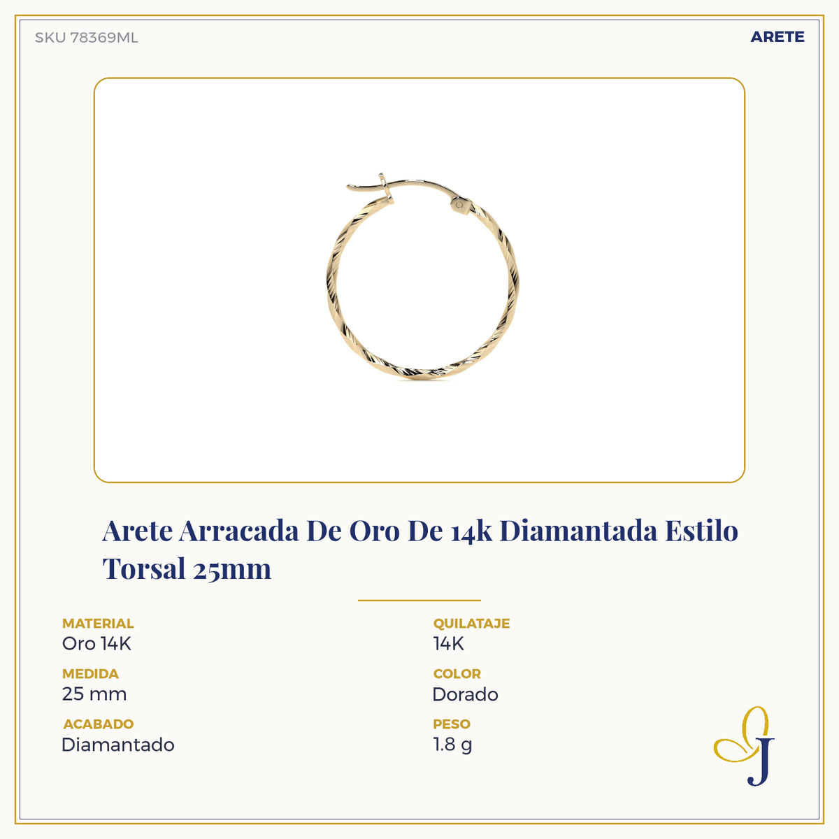 14k Gold Diamond-Cut Twisted Hoop Earring