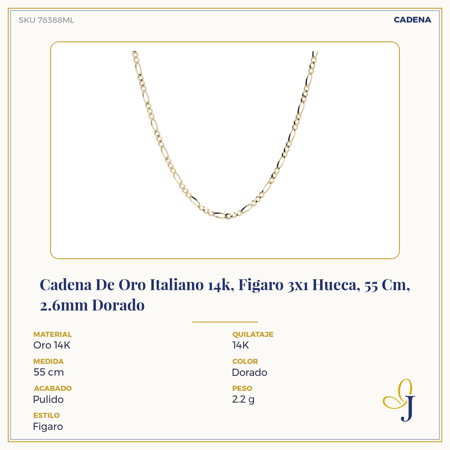 14K Gold Hollow Figaro 3+1 Chain for Men and Women | Italian Necklace 2.6mm with Lobster Clasp | 40 to 60 cm