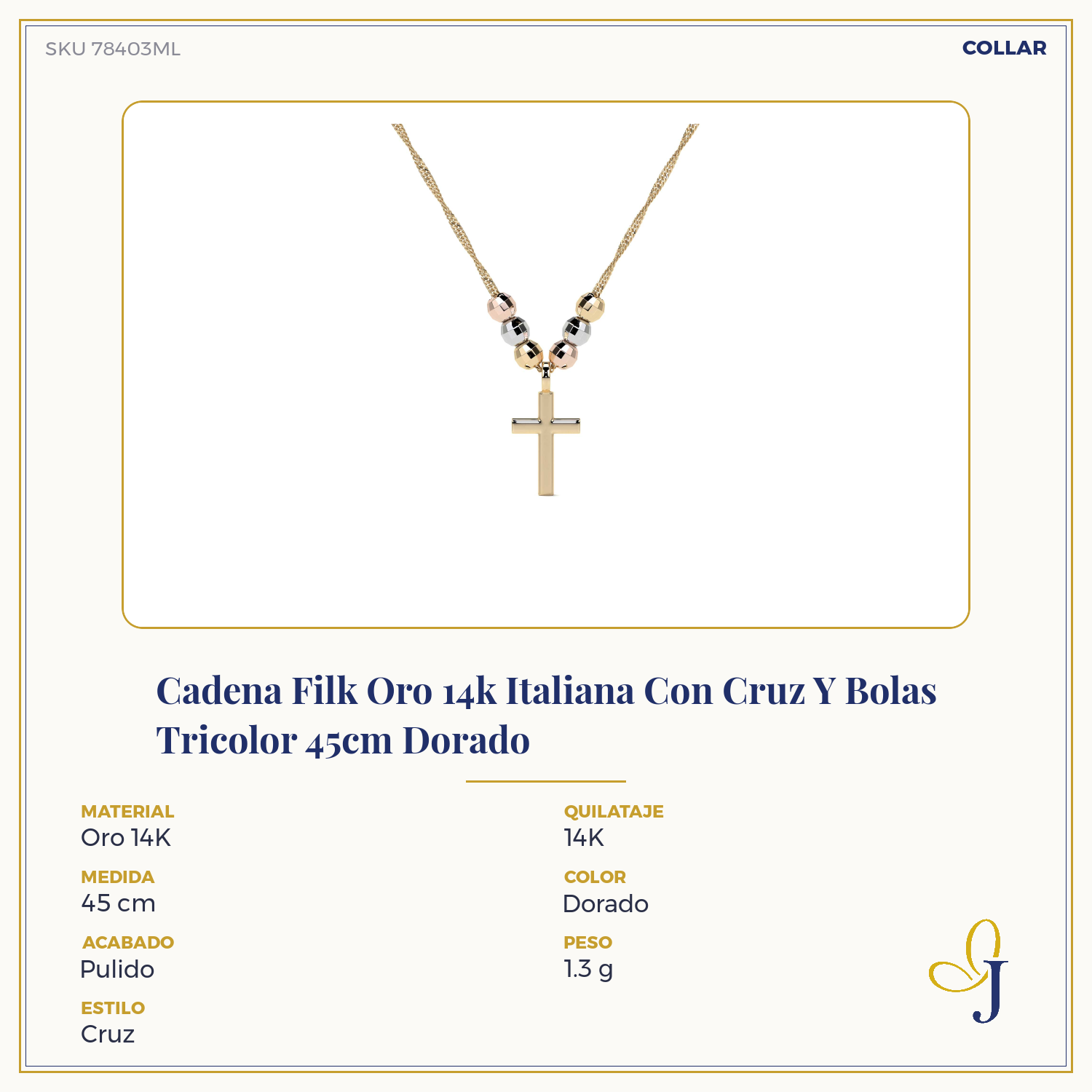 Italian 14k Tri-Color Cross and Ball Choker