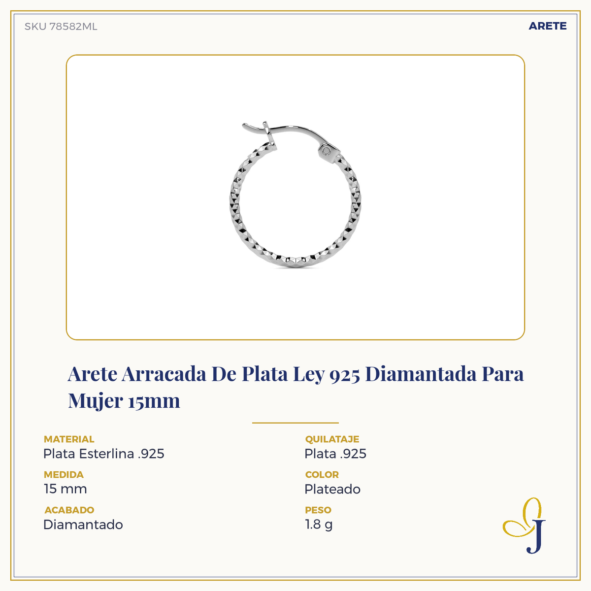 Sterling Silver .925 Diamond-Cut Honeycomb Arracada Hoop Earring for Women