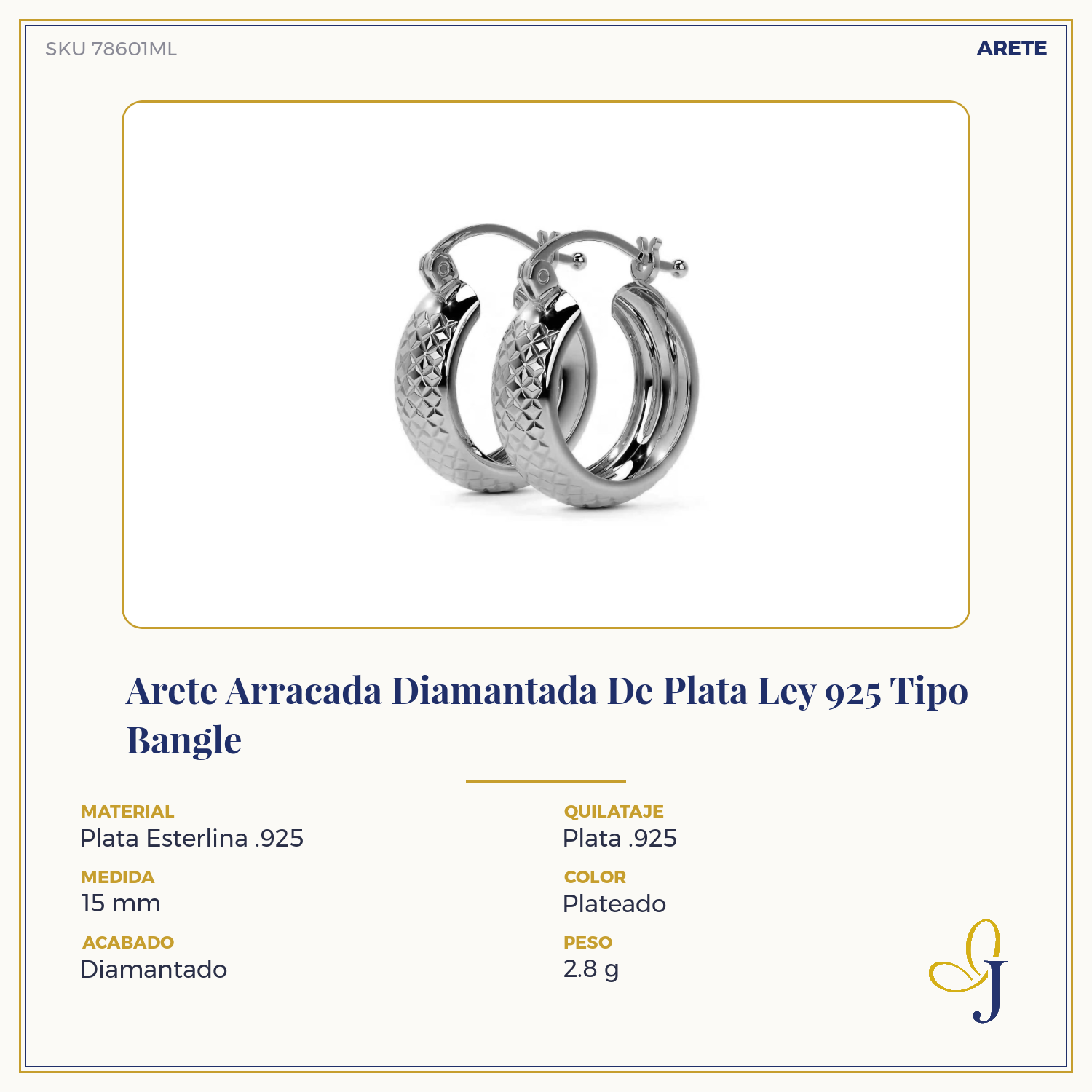 925 Sterling Silver Diamond-Cut Arracada Hoop Earring, Bangle Type