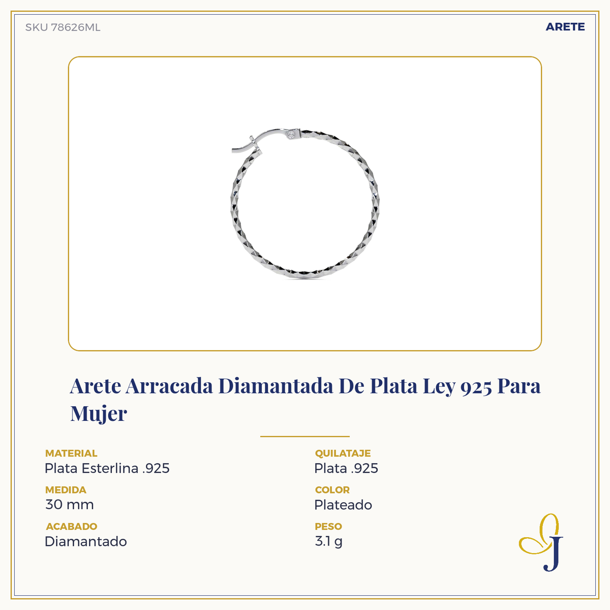 925 Sterling Silver Diamond-Cut Arracada Hoop Earring for Women, Confetti Style