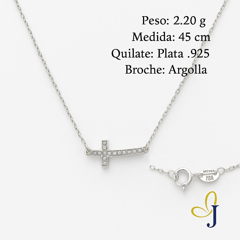 925 Silver Chain with Cross Pendant Shiny Women's Necklace