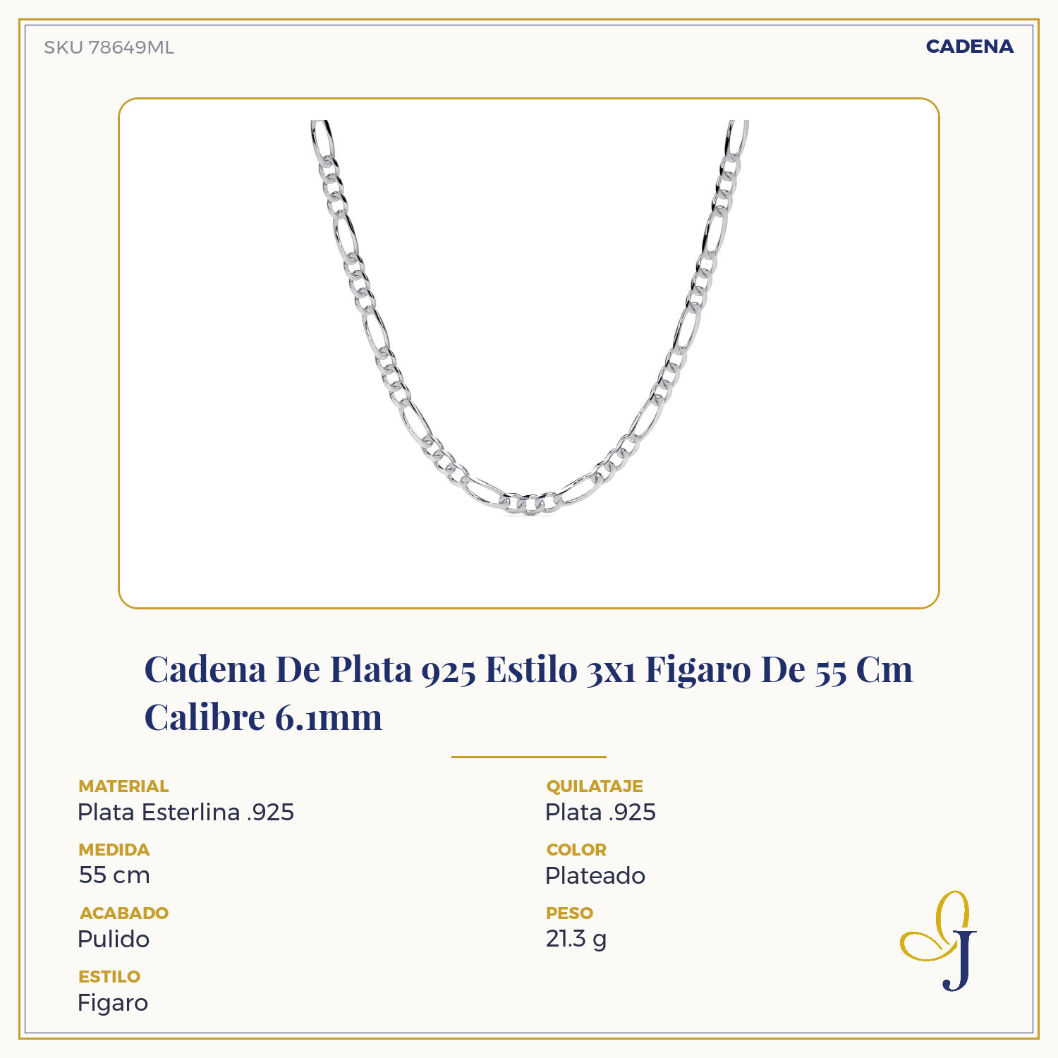 925 Sterling Silver Figaro 3x1 Chain, 6.1mm Gauge