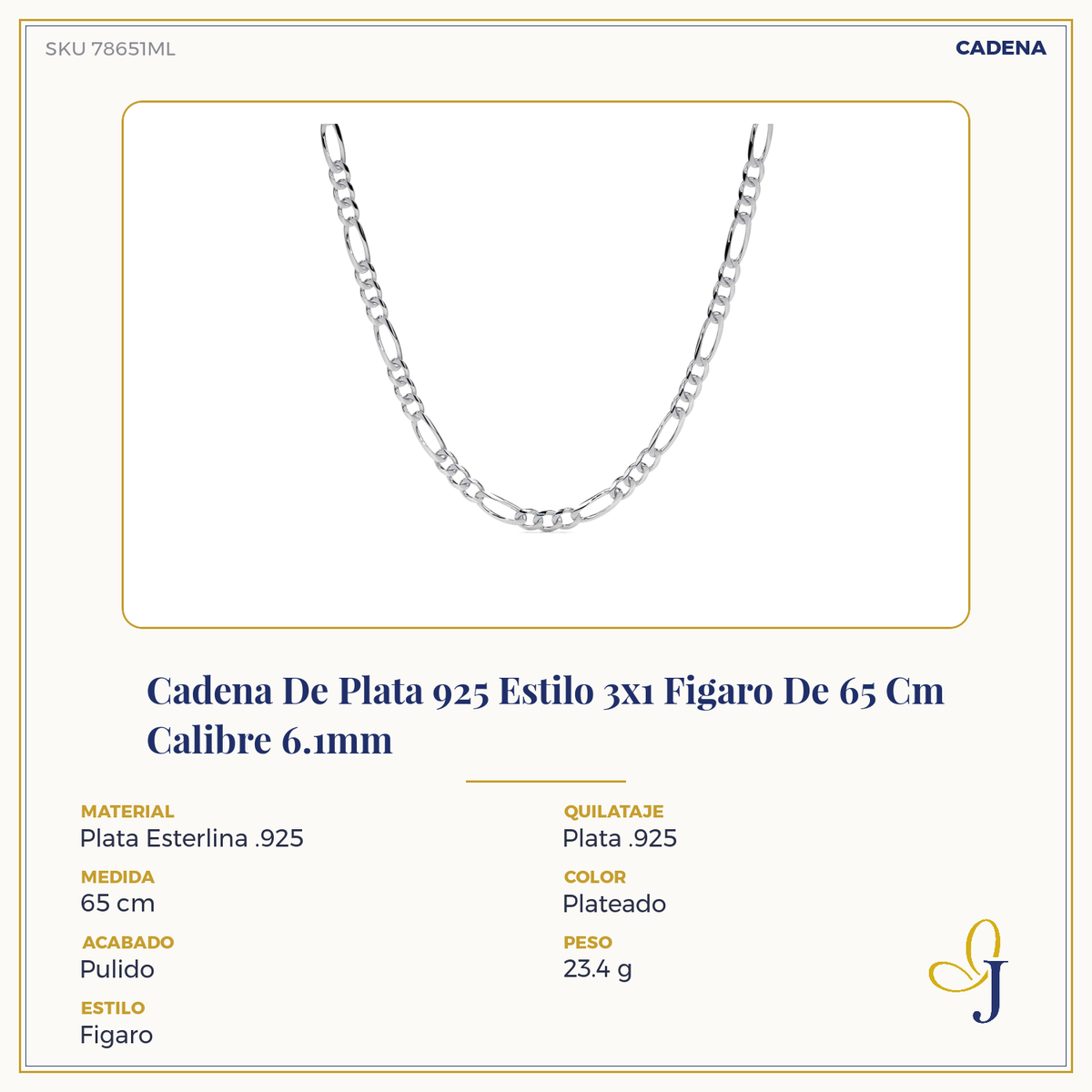 925 Sterling Silver Figaro 3x1 Chain, 6.1mm Gauge