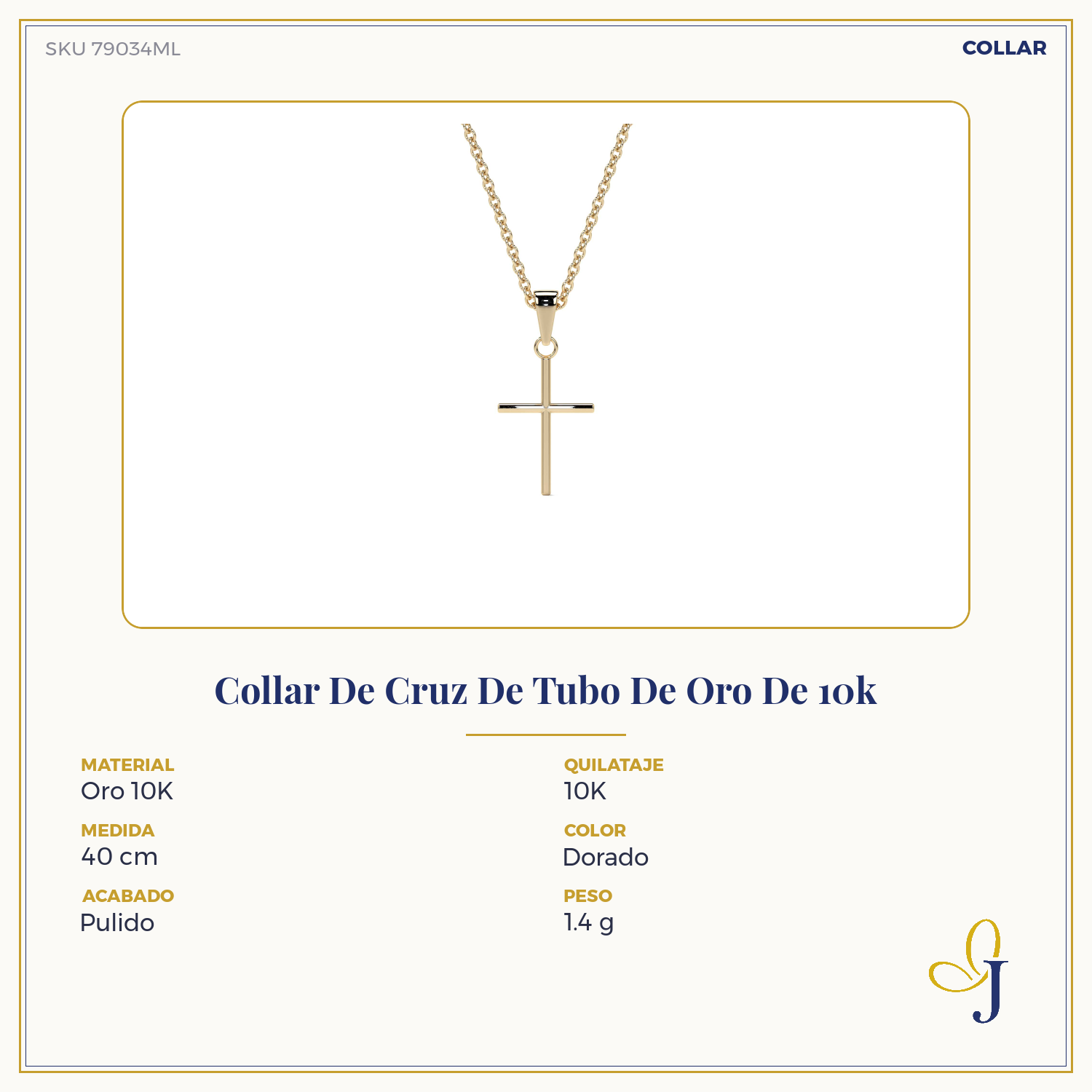 14k Gold Tube Cross Pendant