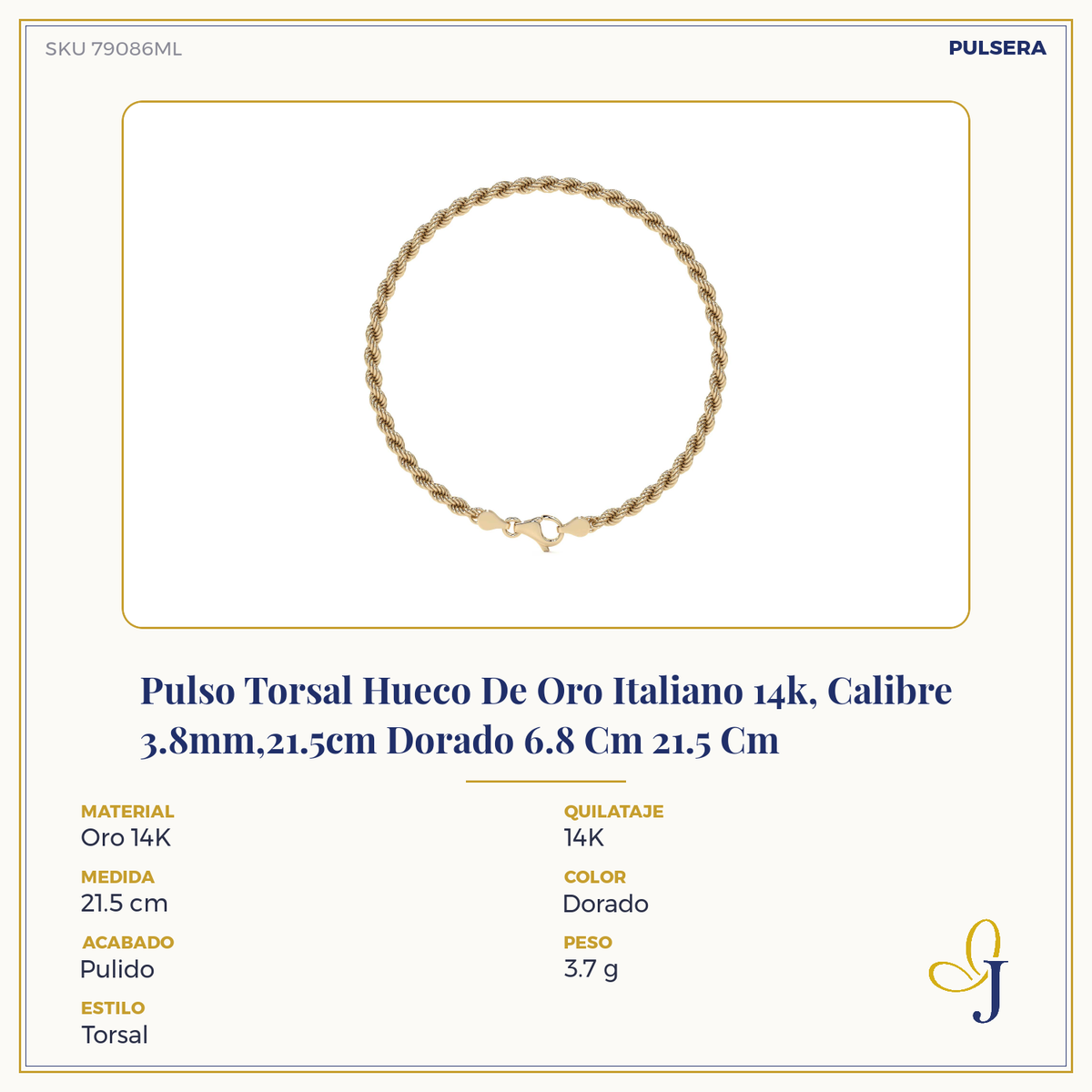 10k Gold Men's Torsal Style Bracelet with Gold-Tone Lobster Clasp, 18.5cm