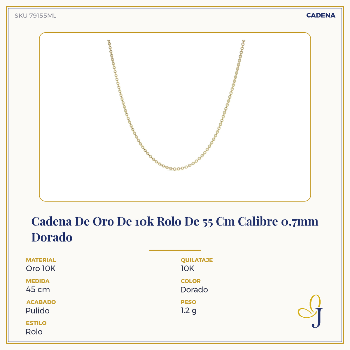 10k Gold Rolo Chain 55 cm 0.7mm Gauge