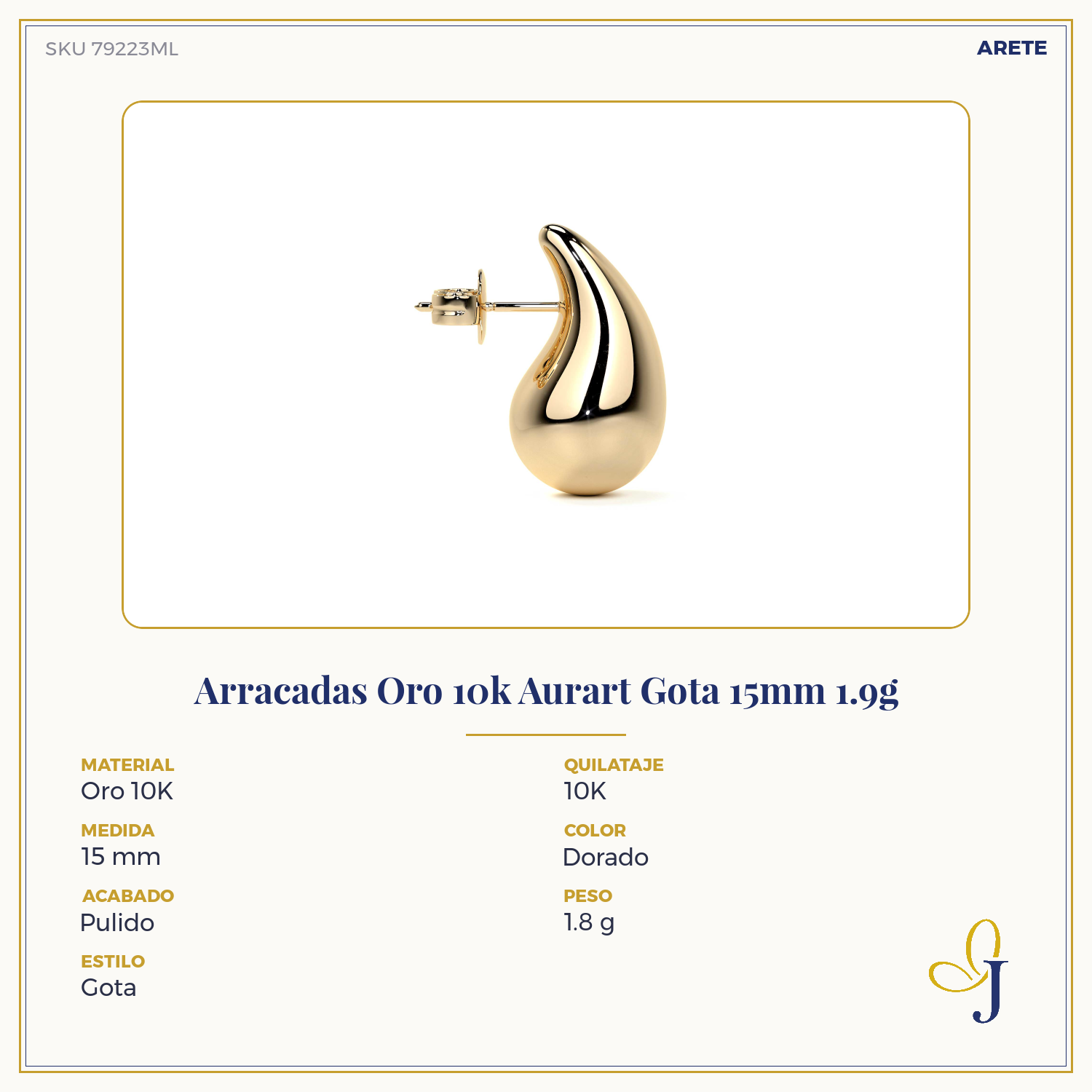 10k Gold Teardrop-Shaped Earring