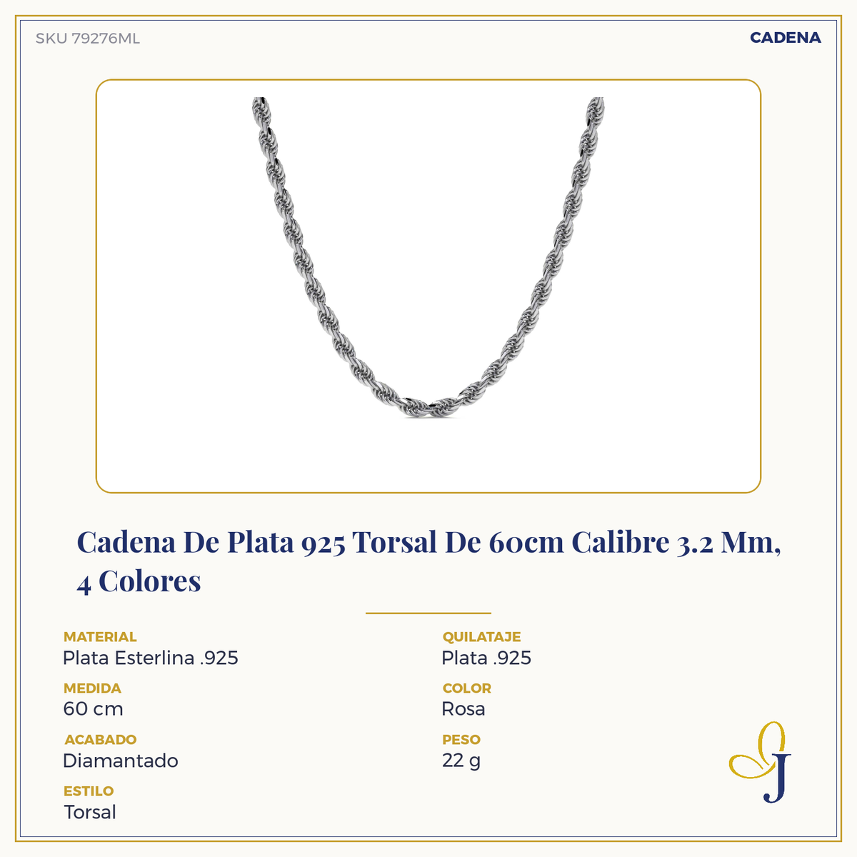 925 Sterling Silver Torsal Chain, 3.3mm Gauge