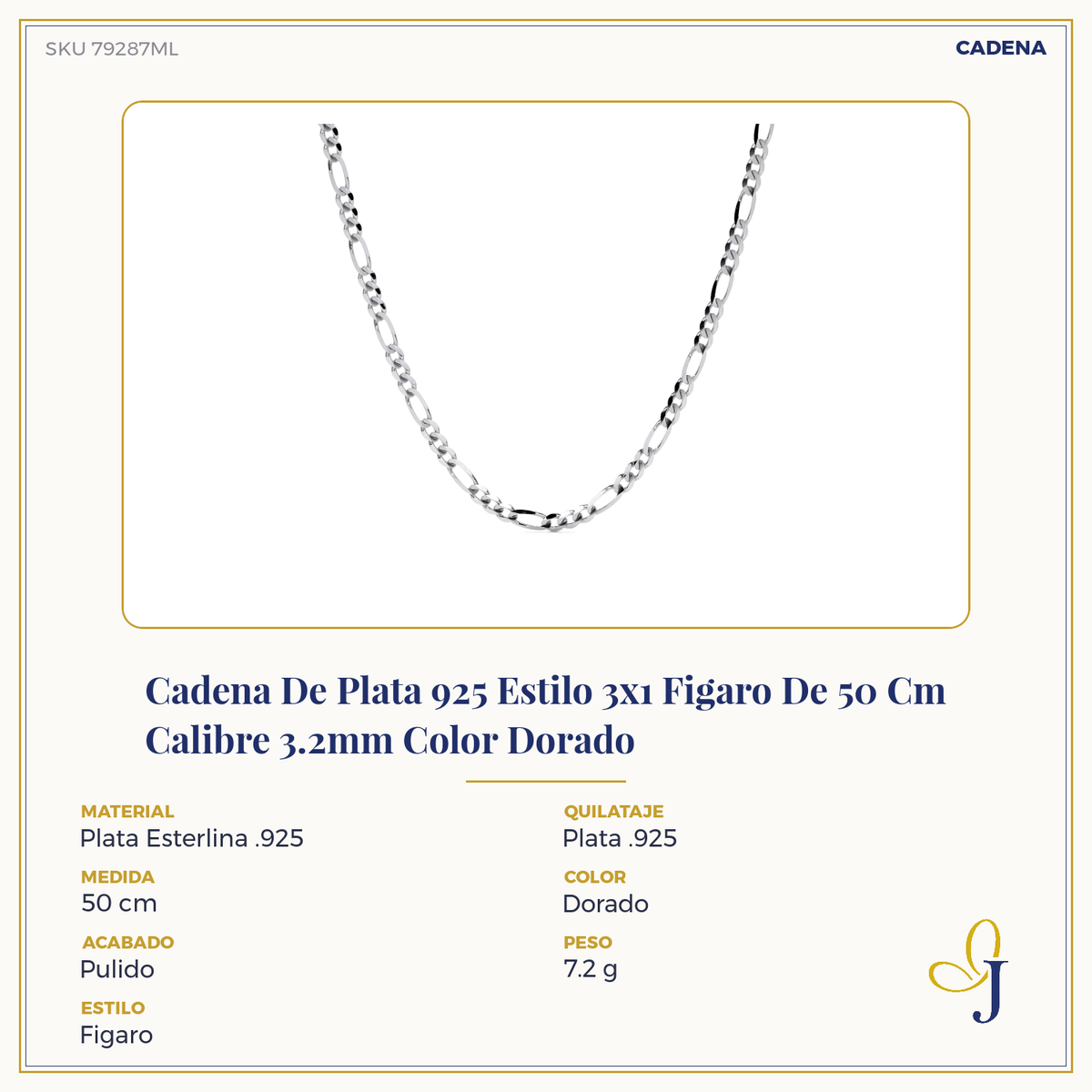 925 Silver Chain 3x1 Figaro Style 3.2mm Gauge in 5 Colors