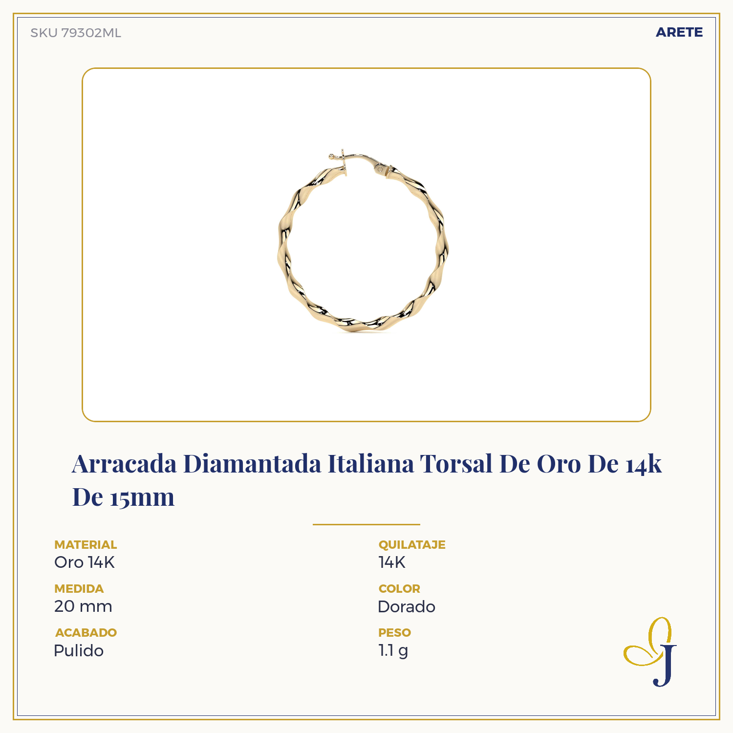 14k Italian Gold Twisted Hoop Earring