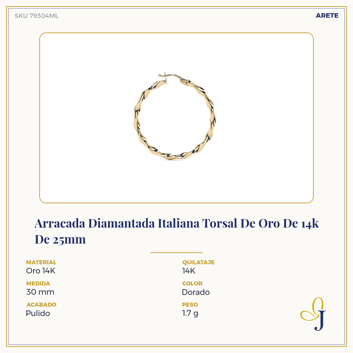 14k Italian Gold Twisted Hoop Earring