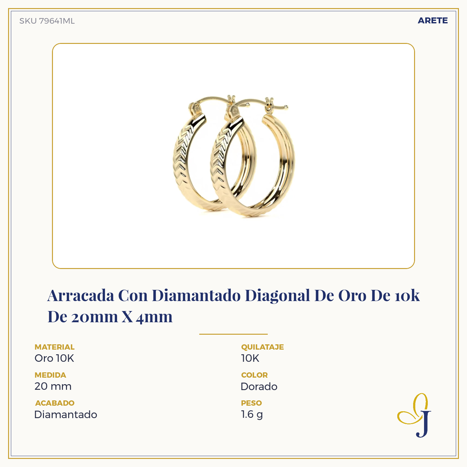 10k Gold Diamond-Cut Diagonal Arracada Bangle Earring, 12mm
