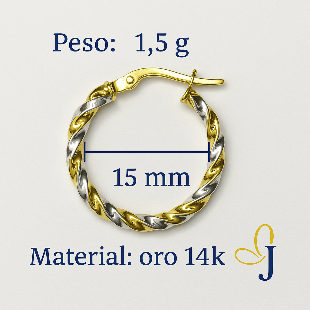 14K Yellow and White Gold Twisted Tube Hoop Earrings